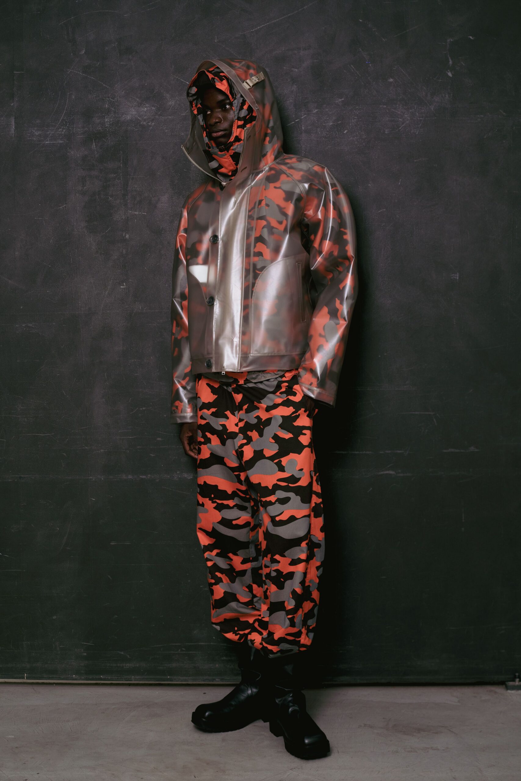 clear vinyl camouflage jacket and pants