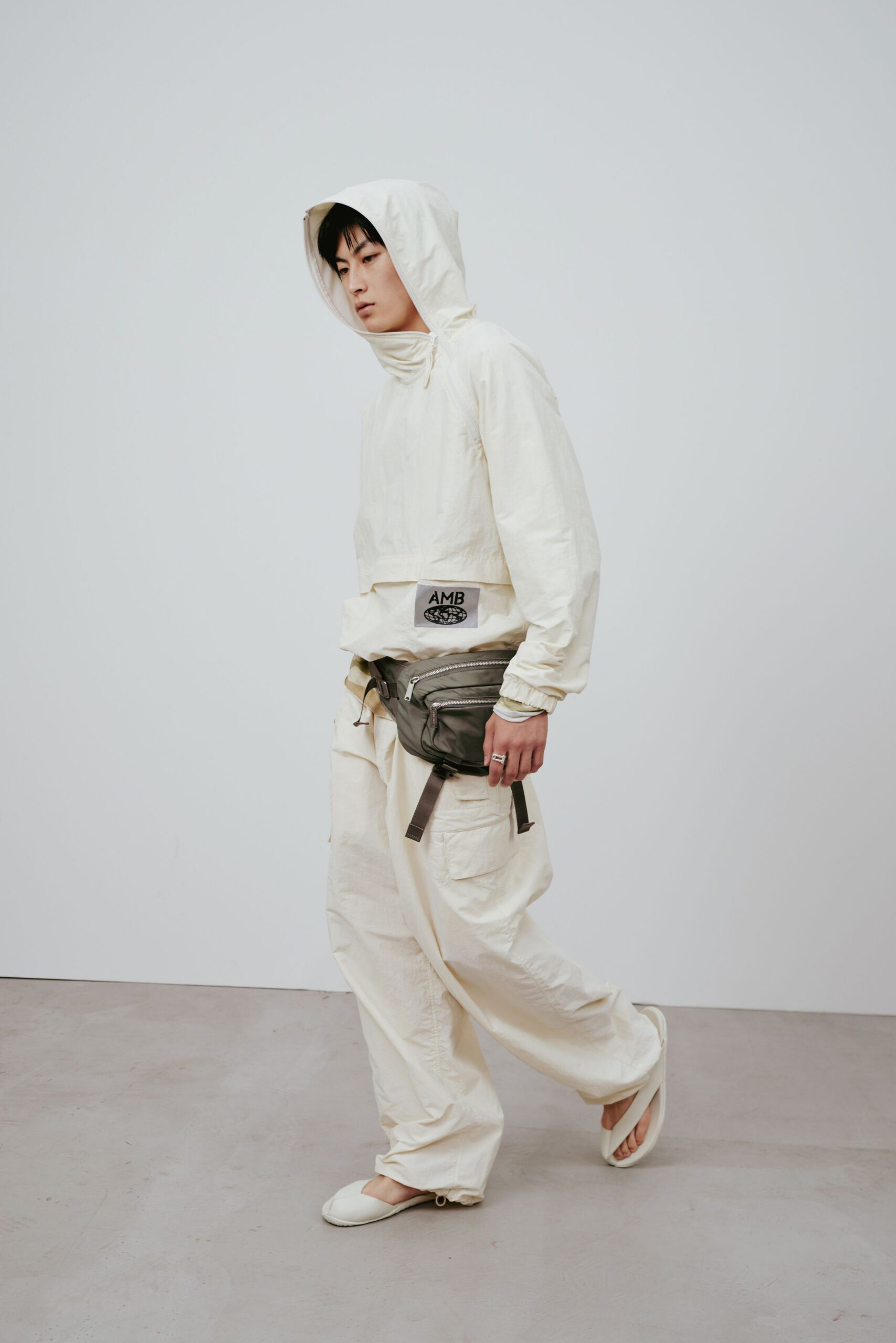 white hoodie beige cargo pants