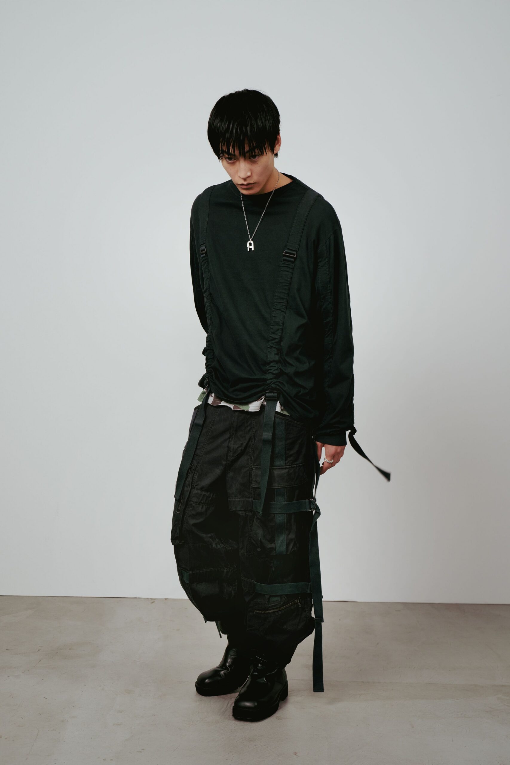 black relaxed top and cargo pants