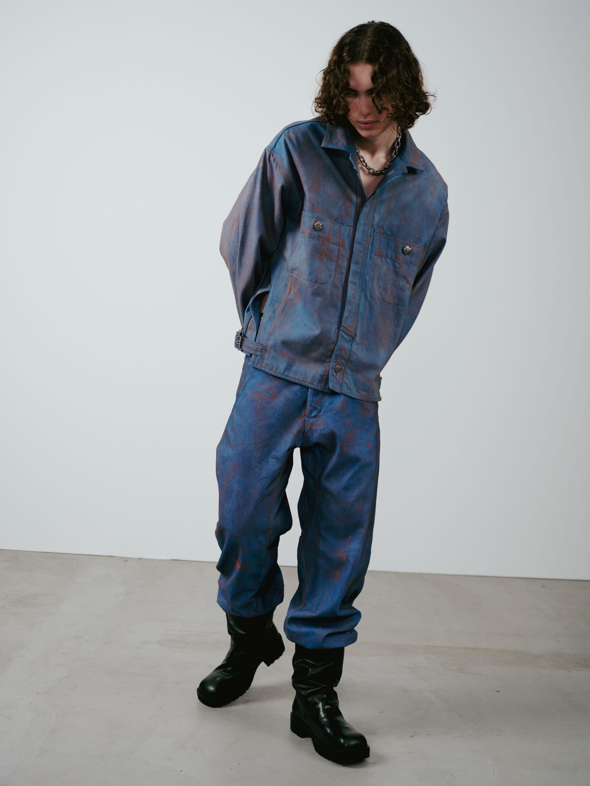 blue denim relaxed straight-leg pants