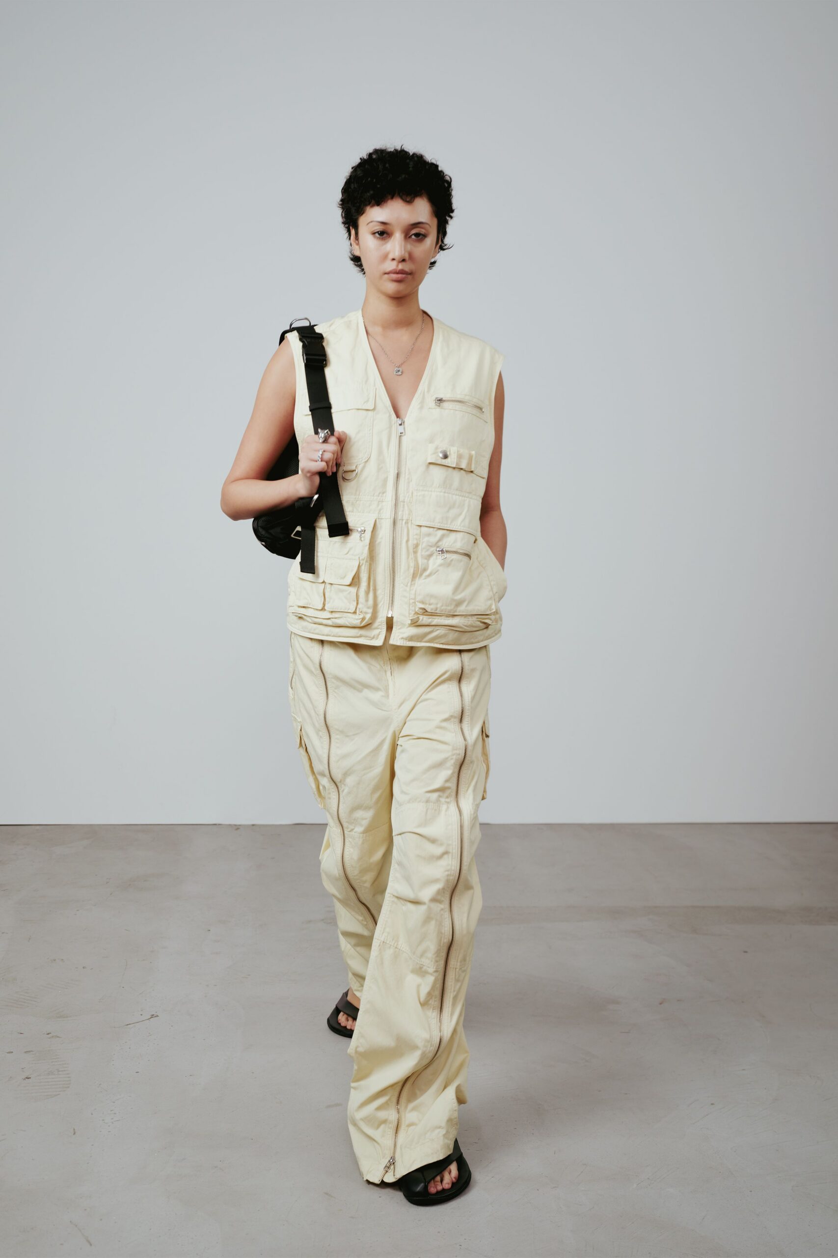 beige relaxed vest and pants
