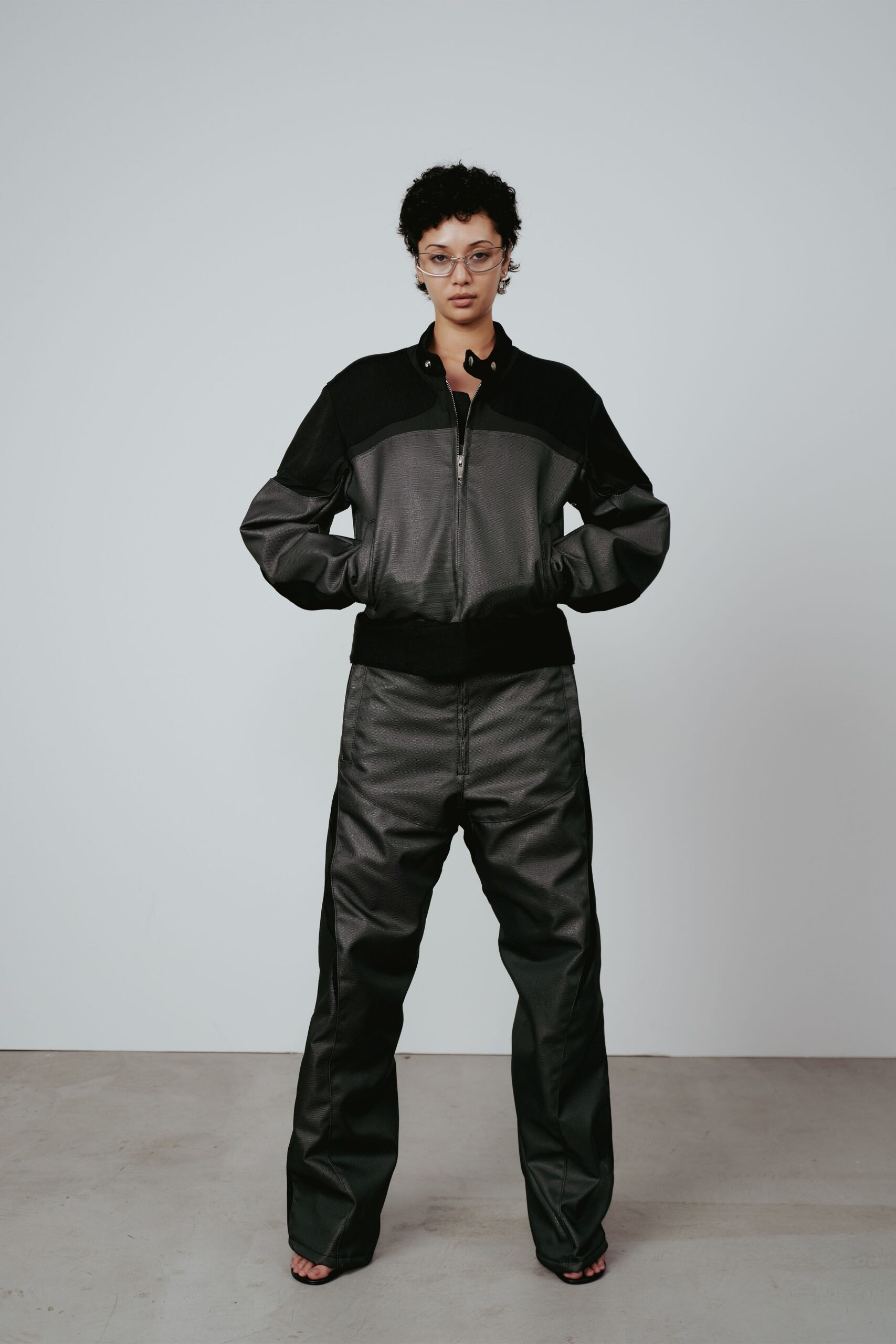 black leather jacket and pants