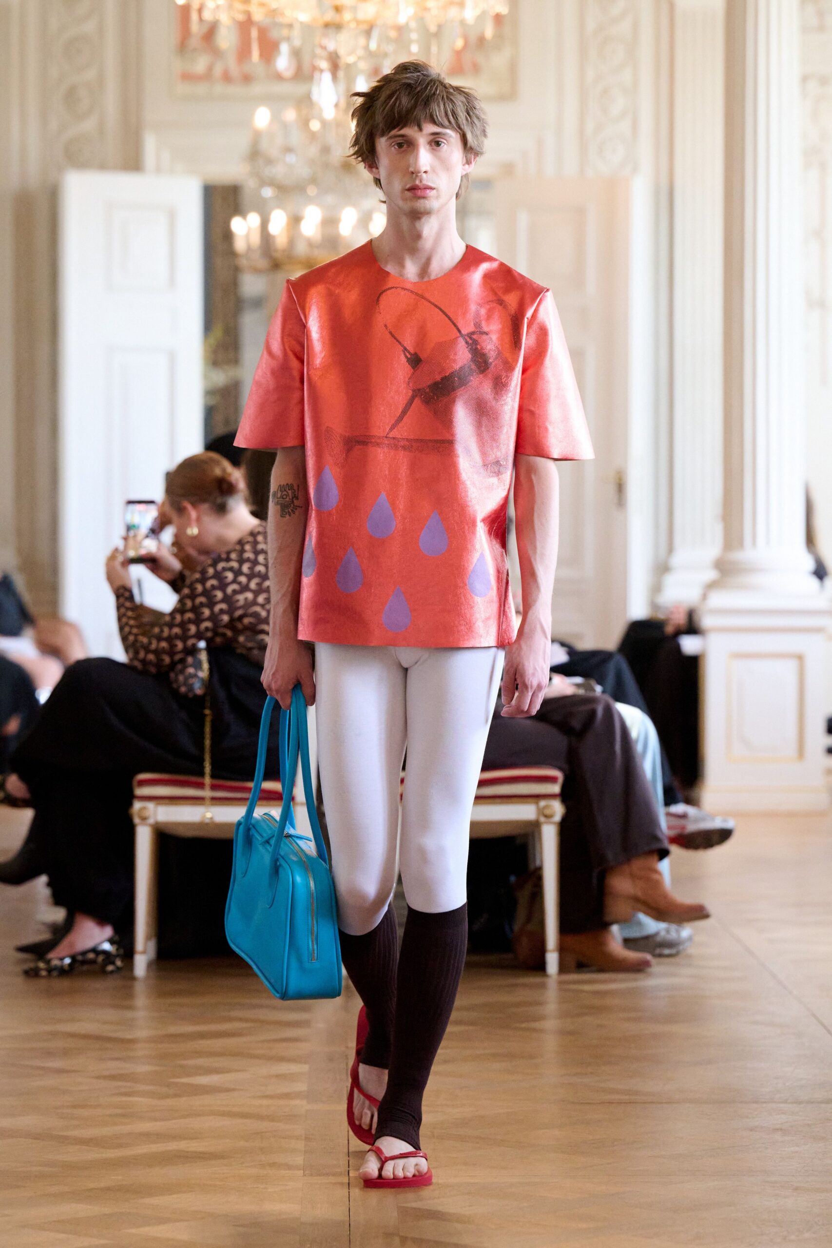 orange cotton short-sleeve collared relaxed printed top