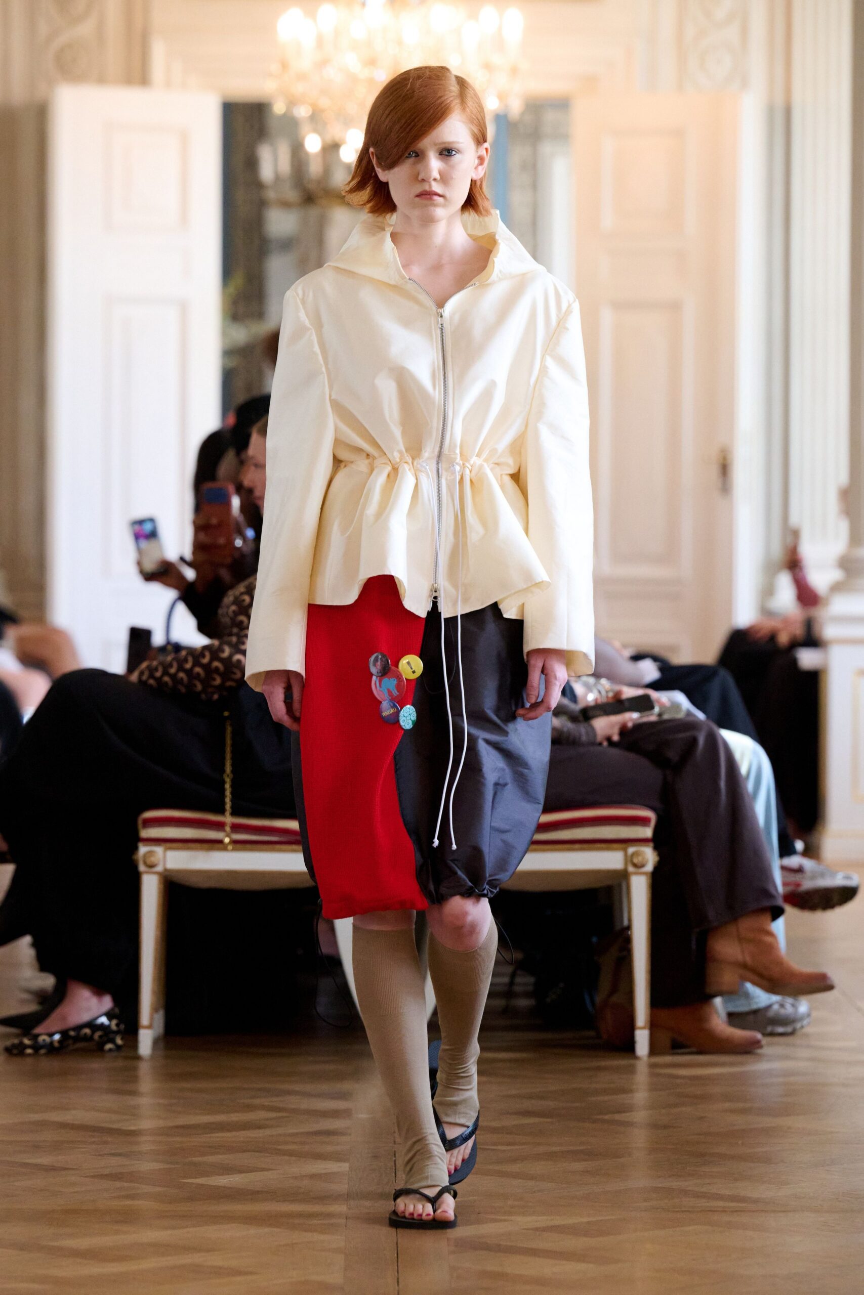 red cotton relaxed color-blocked skirt