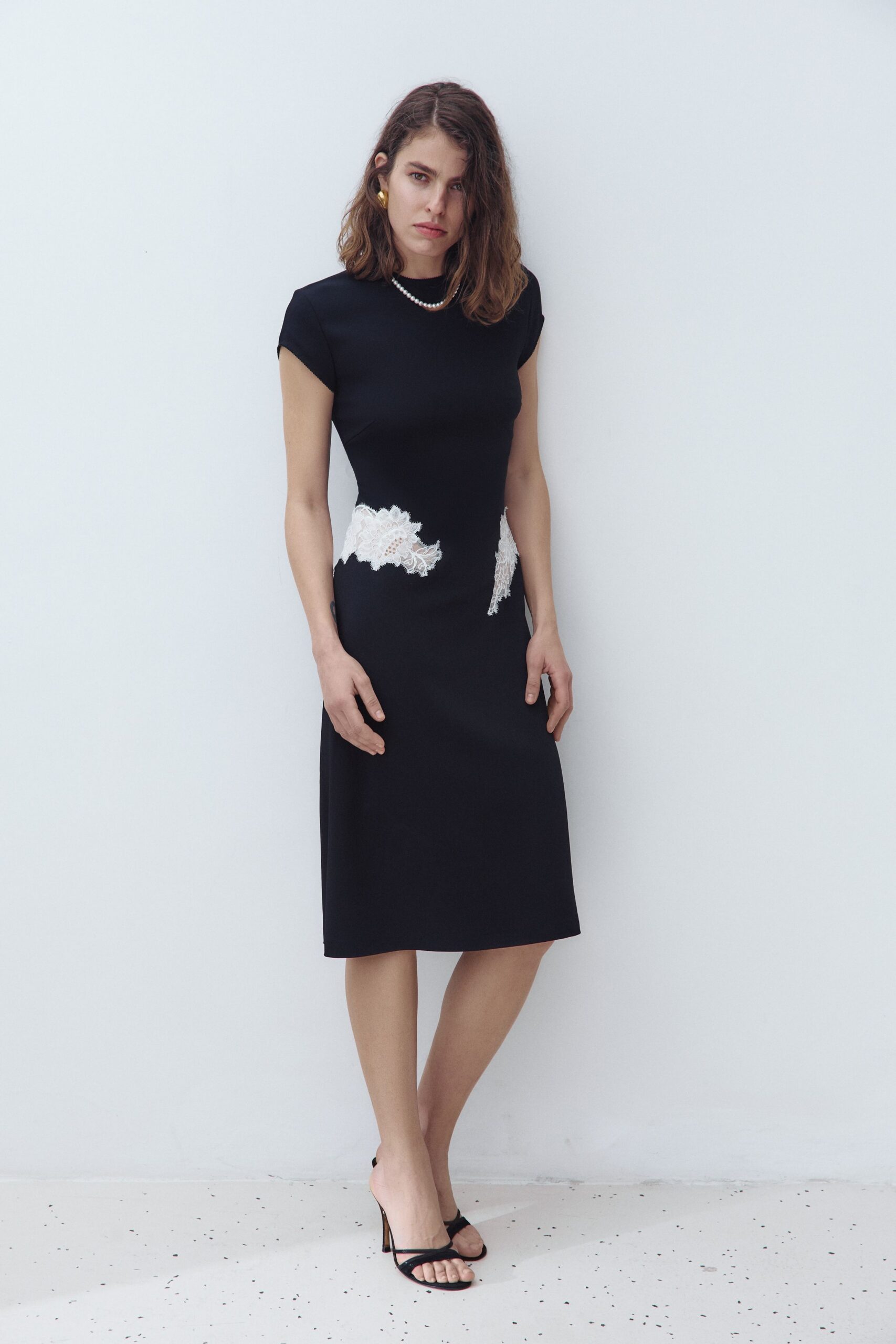 black midi dress with white detail