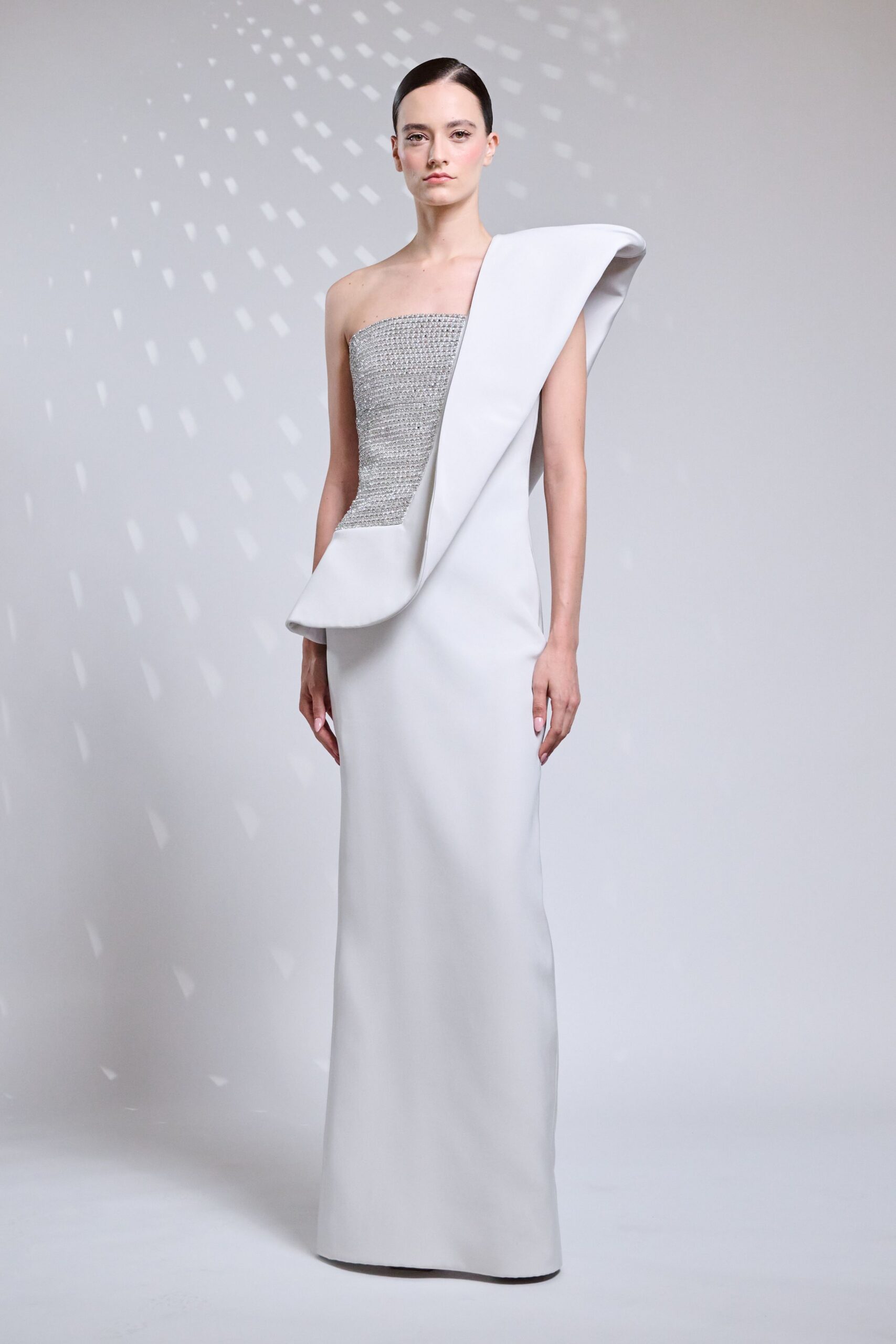 white fitted sleeveless gown