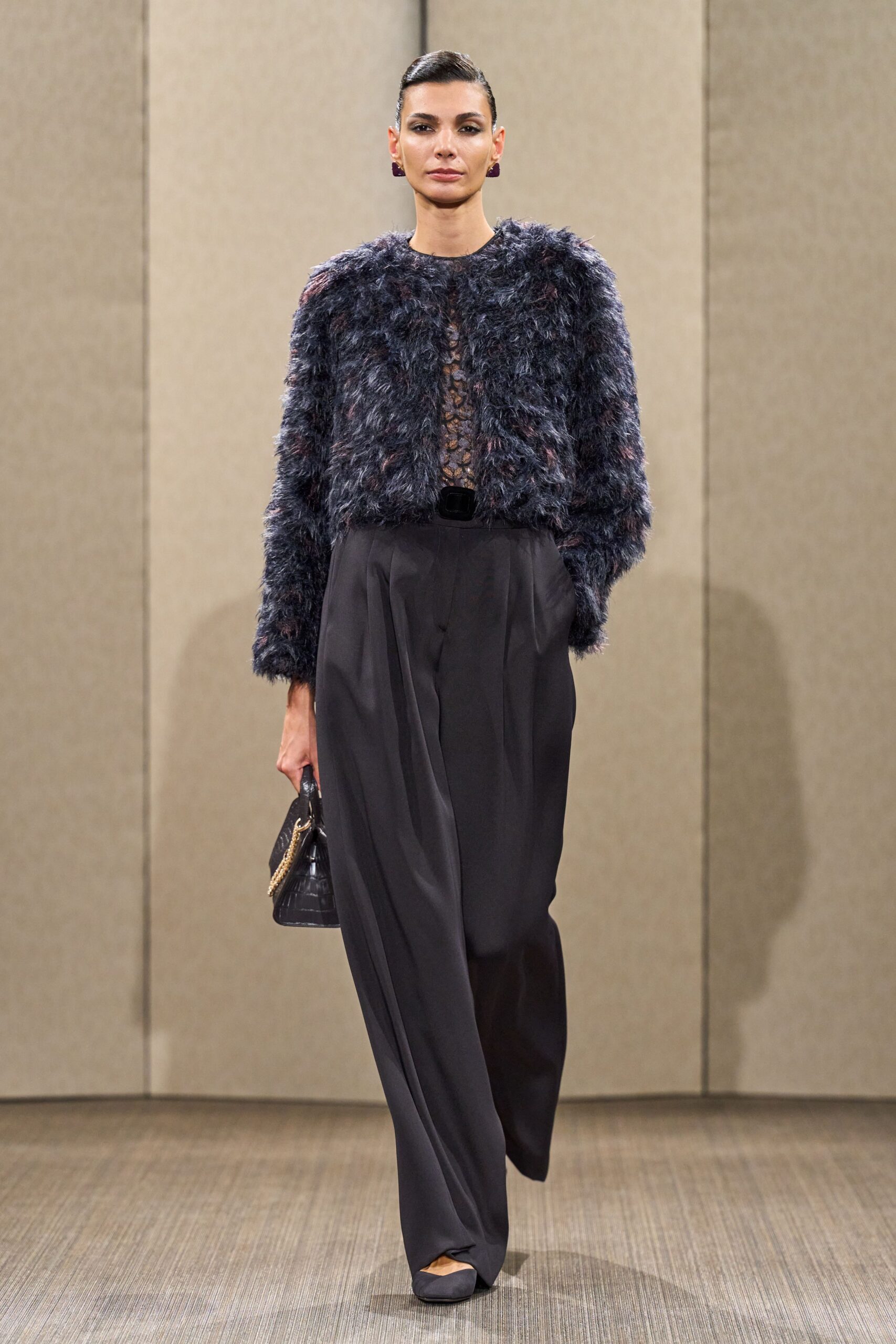 black wool relaxed high-waisted wide-leg pants