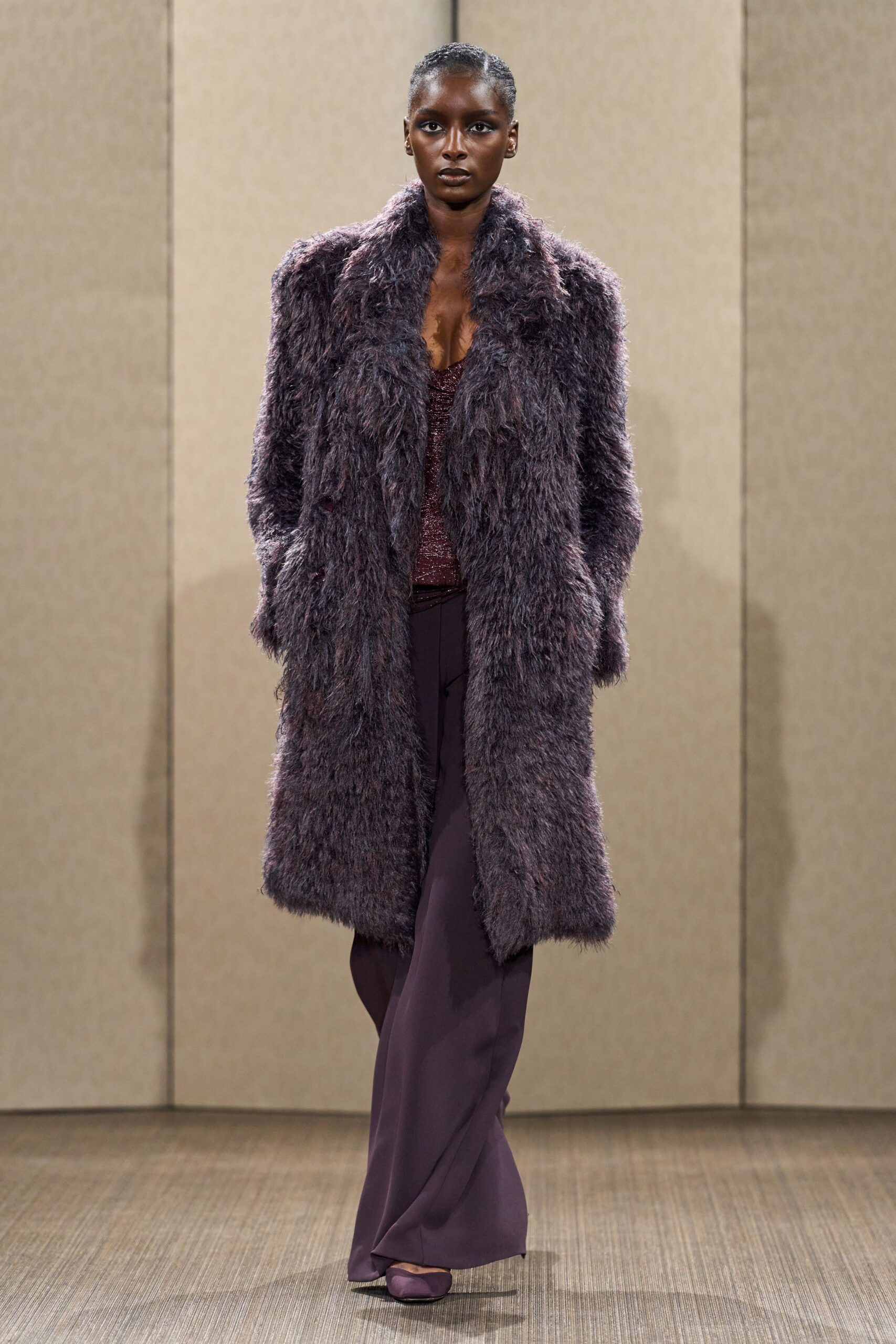 purple fur relaxed textured coat