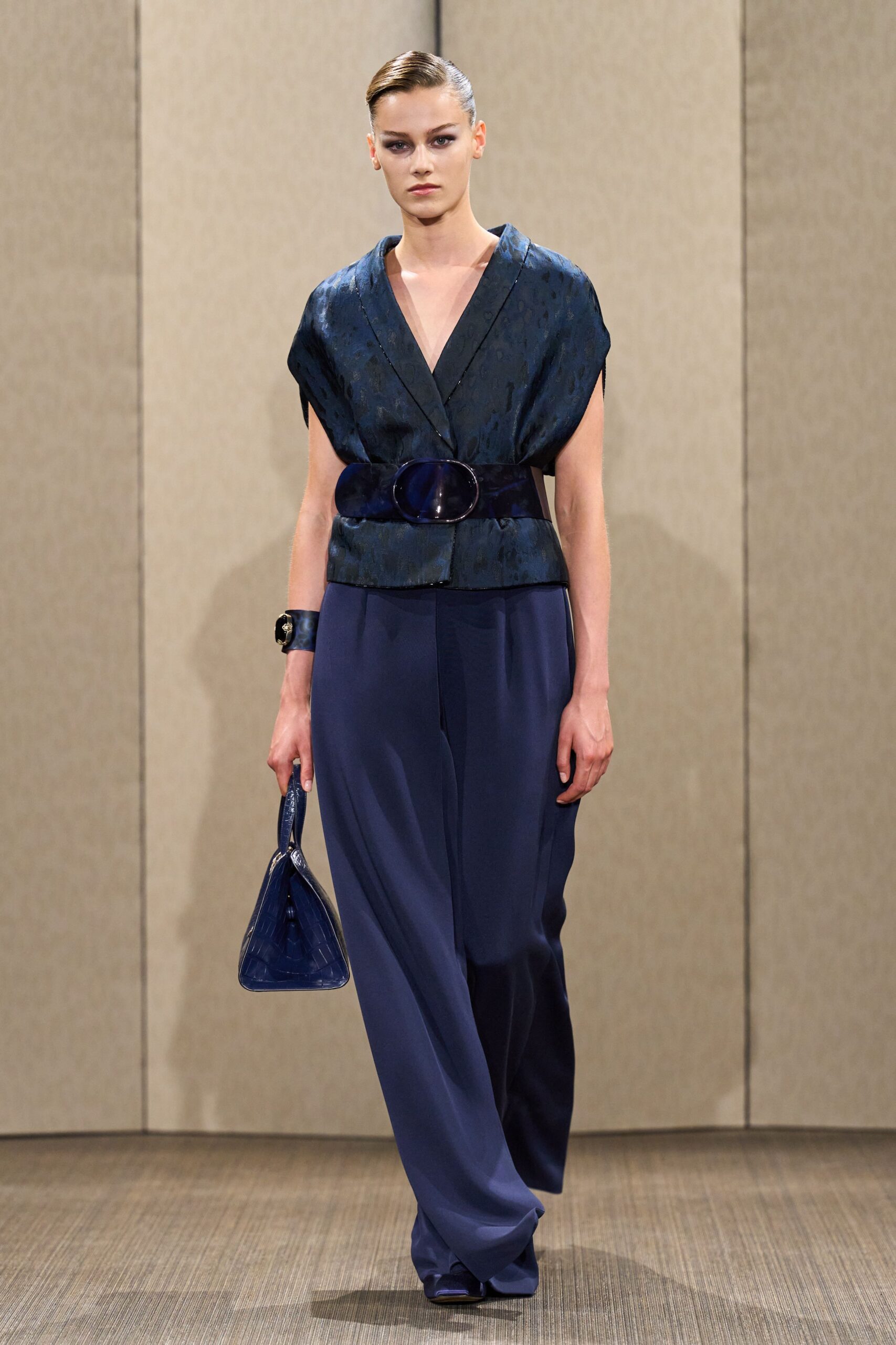 blue silk relaxed wide-leg pants