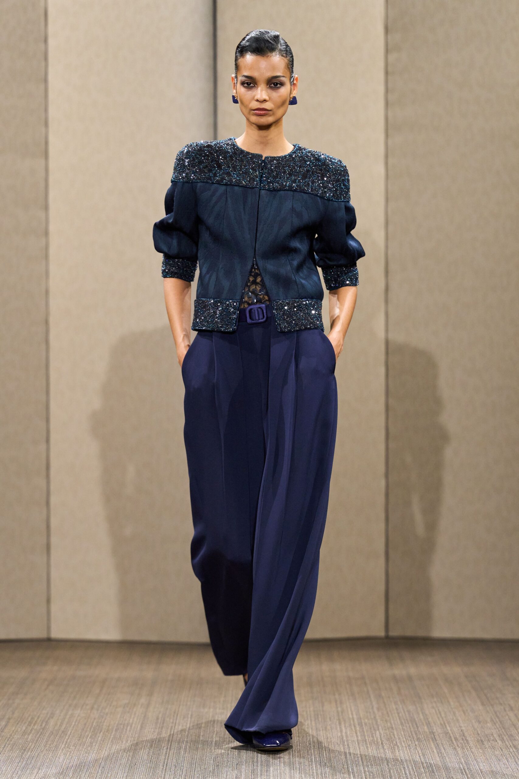 blue cotton relaxed wide-leg pants