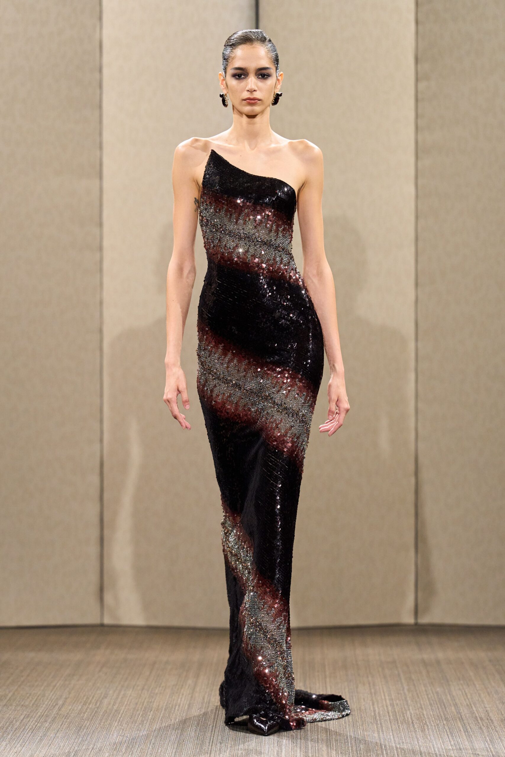 black and red sequined gown