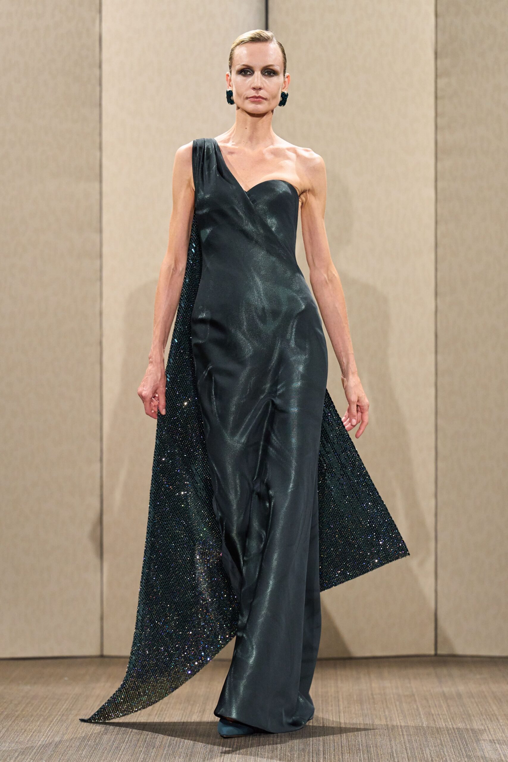 black silk sleeveless gown