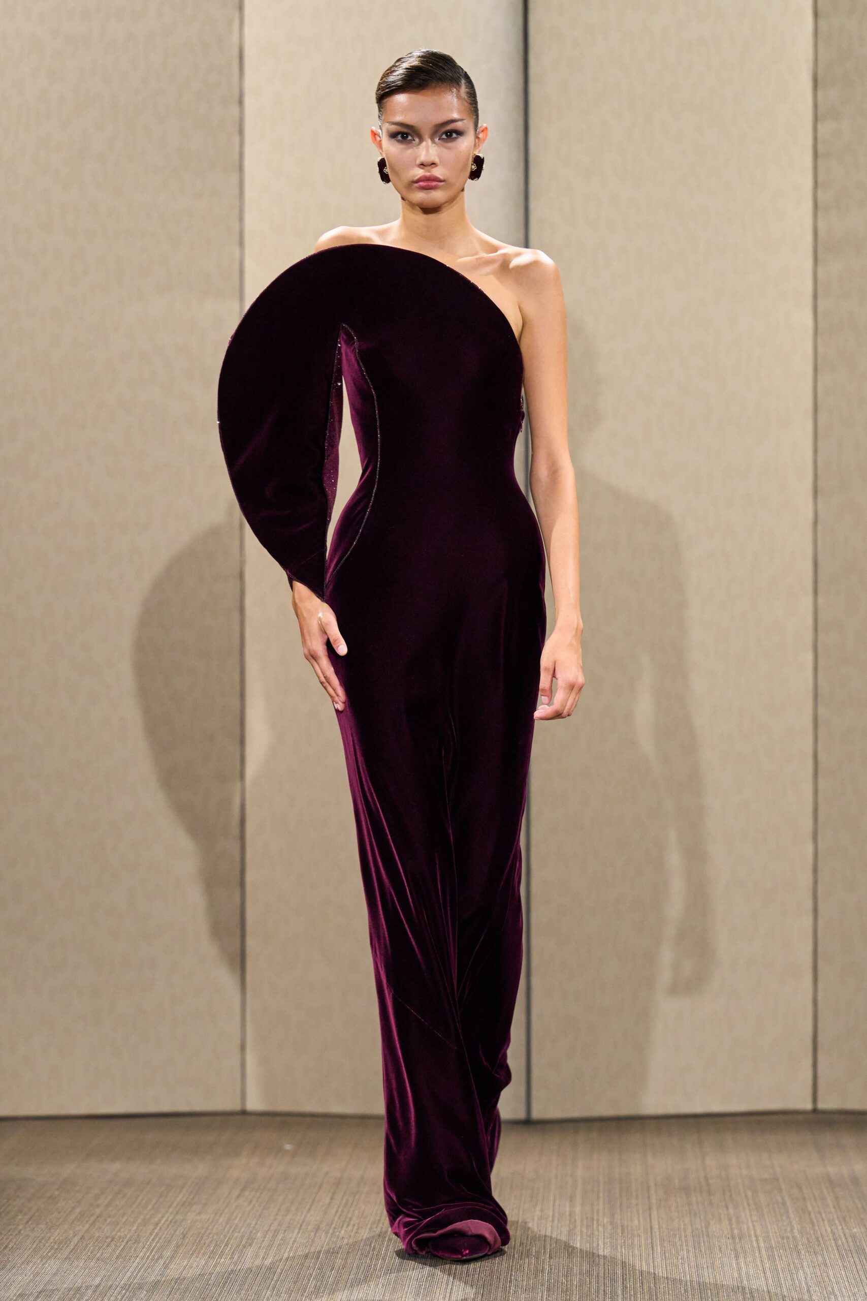 fitted purple velvet gown