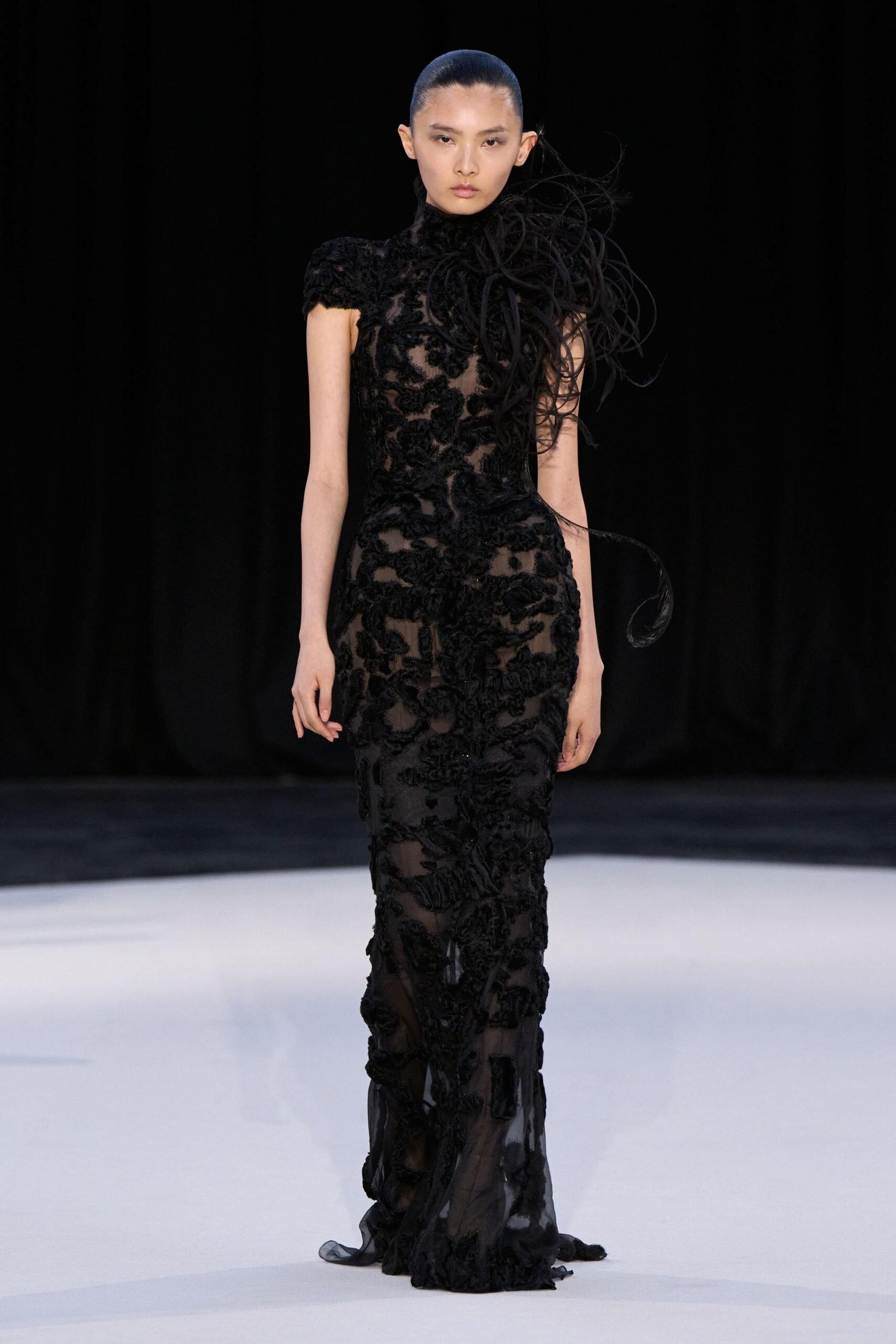 black lace fitted gown