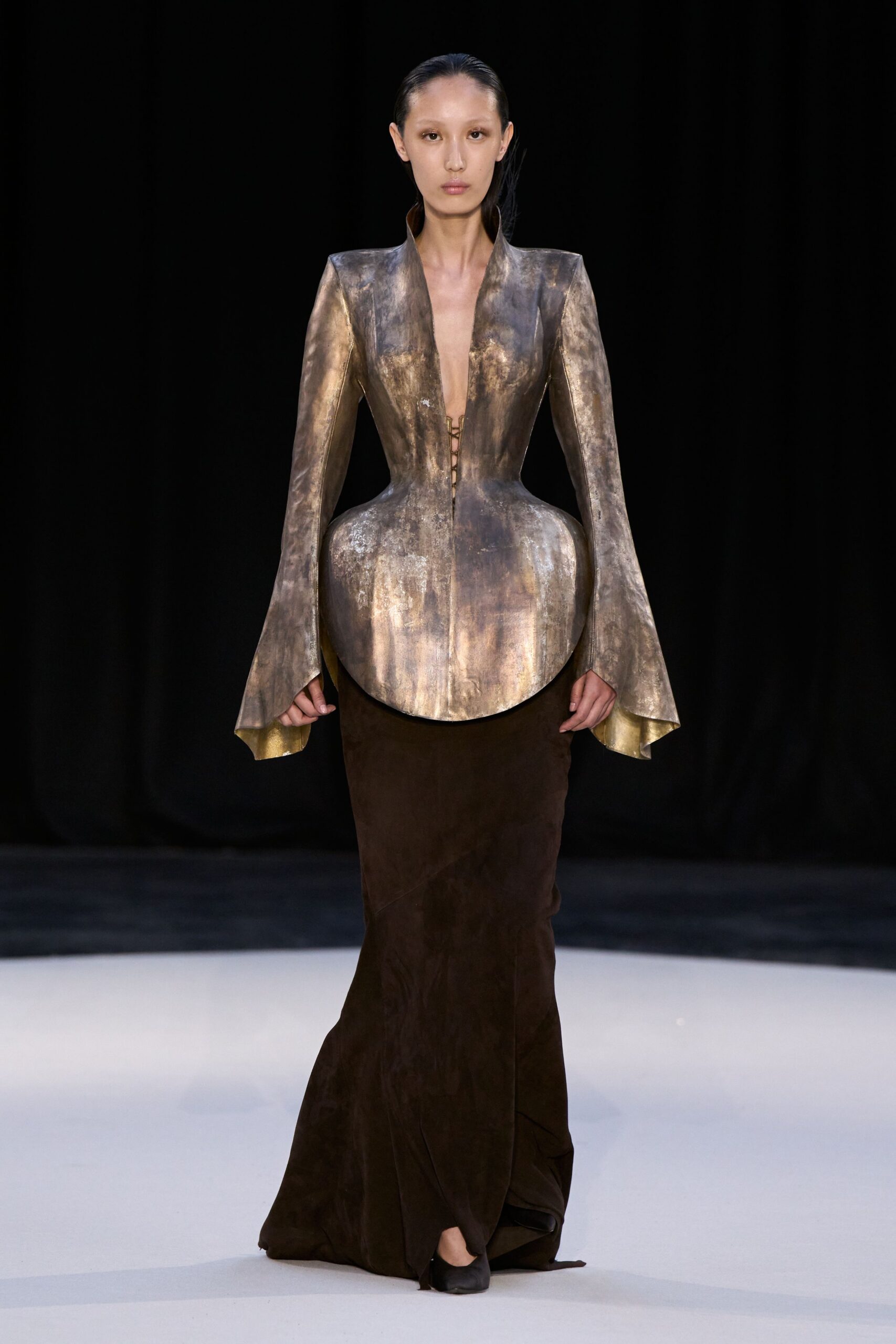 gold and brown fitted gown