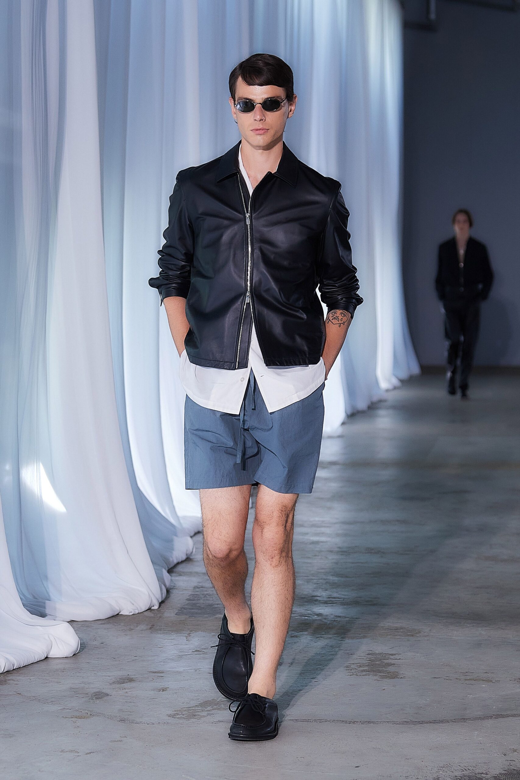 black leather jacket with white shirt