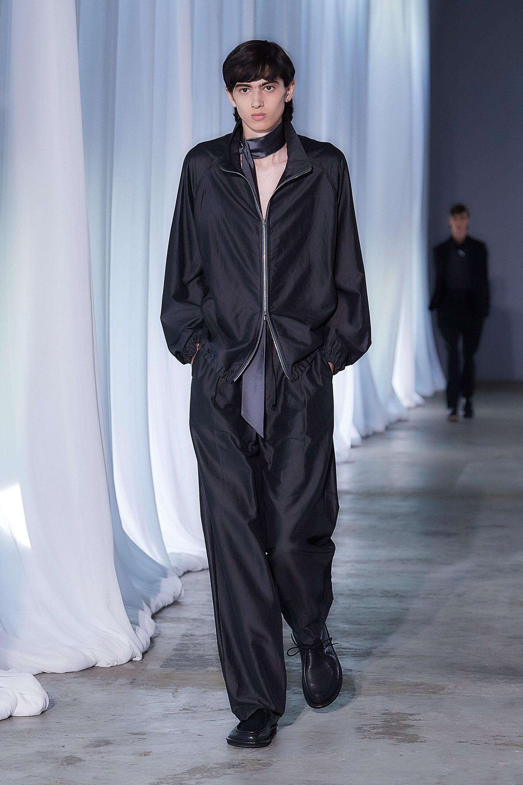 black silk relaxed jacket and pants