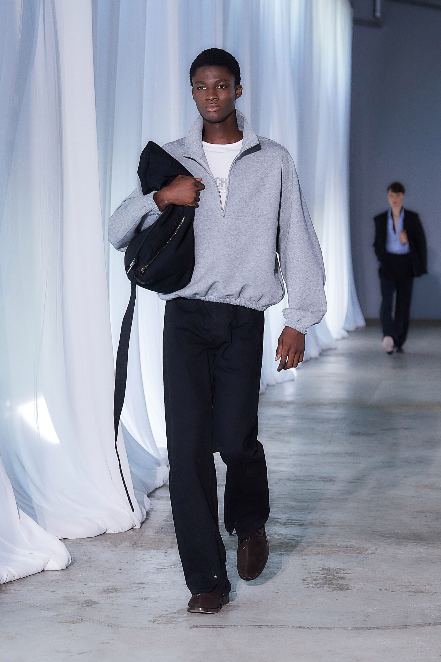 gray hoodie black pants