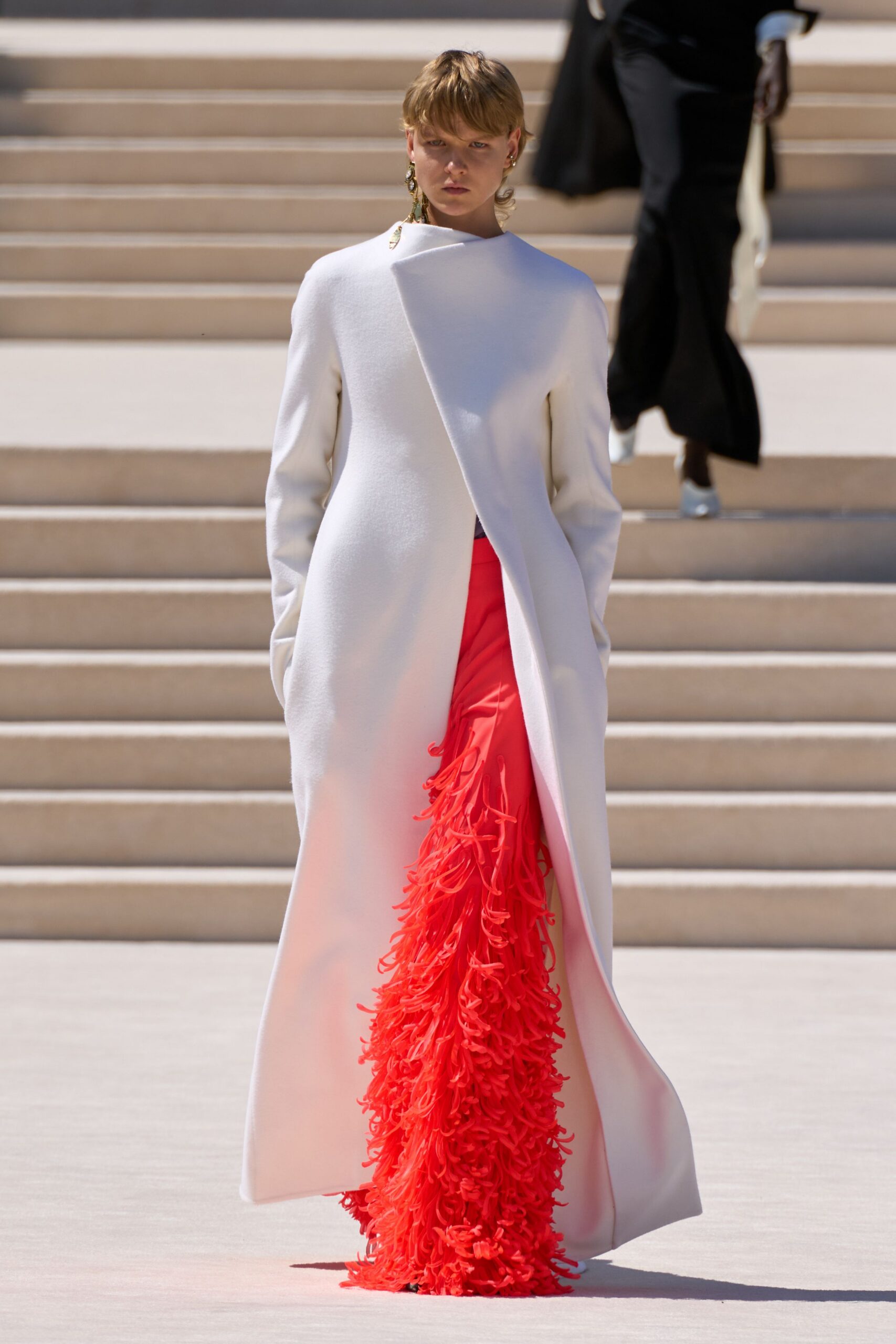 white silk ruffled gown