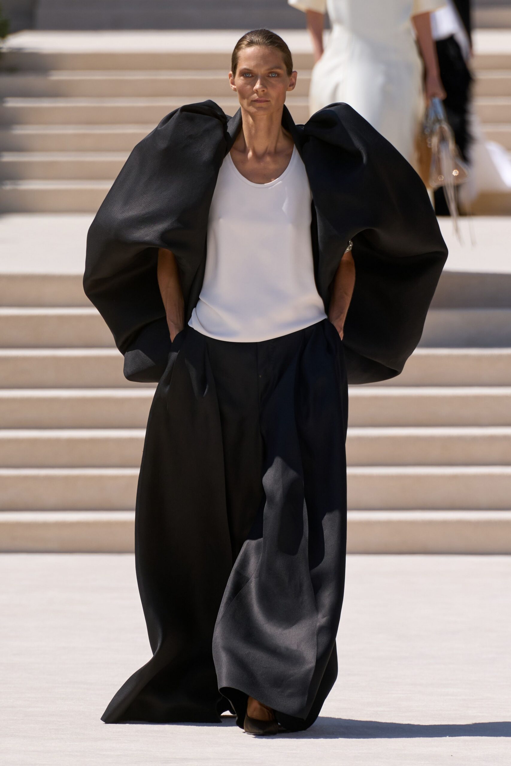 black silk long-sleeve oversized layered coat