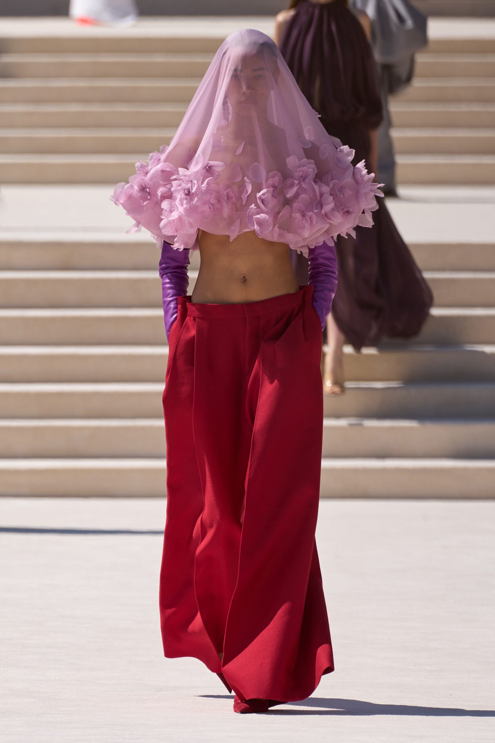 red cotton relaxed wide-leg pants