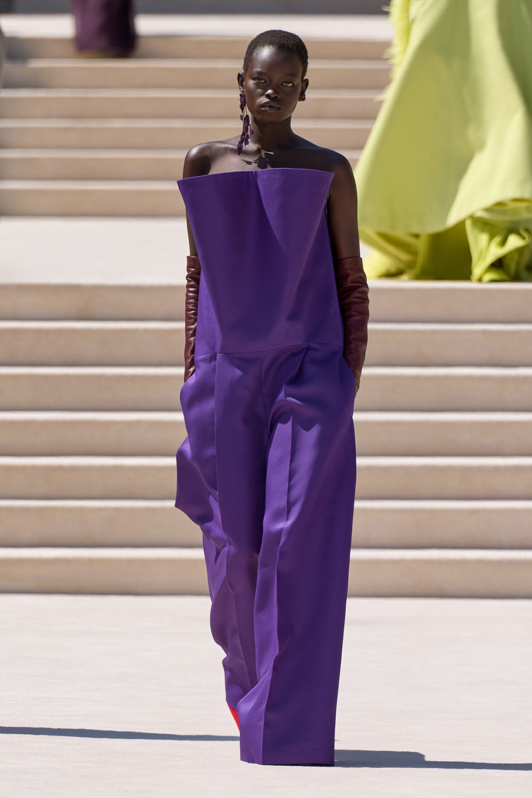 purple cotton sleeveless off-shoulder relaxed wide-leg jumpsuit