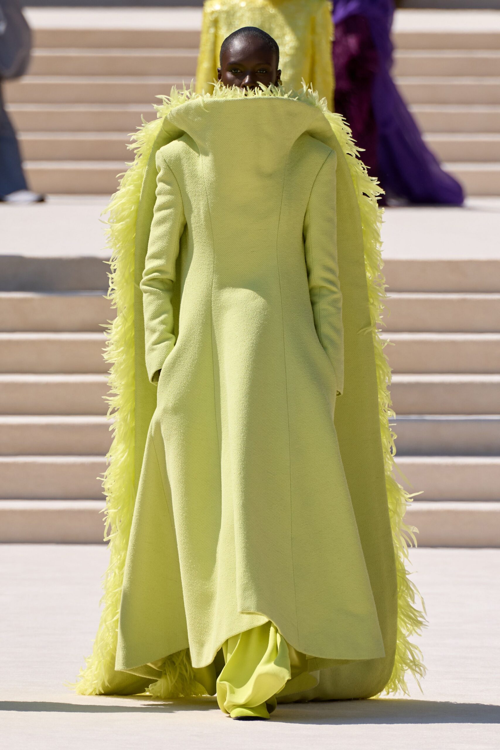 yellow green fringed coat