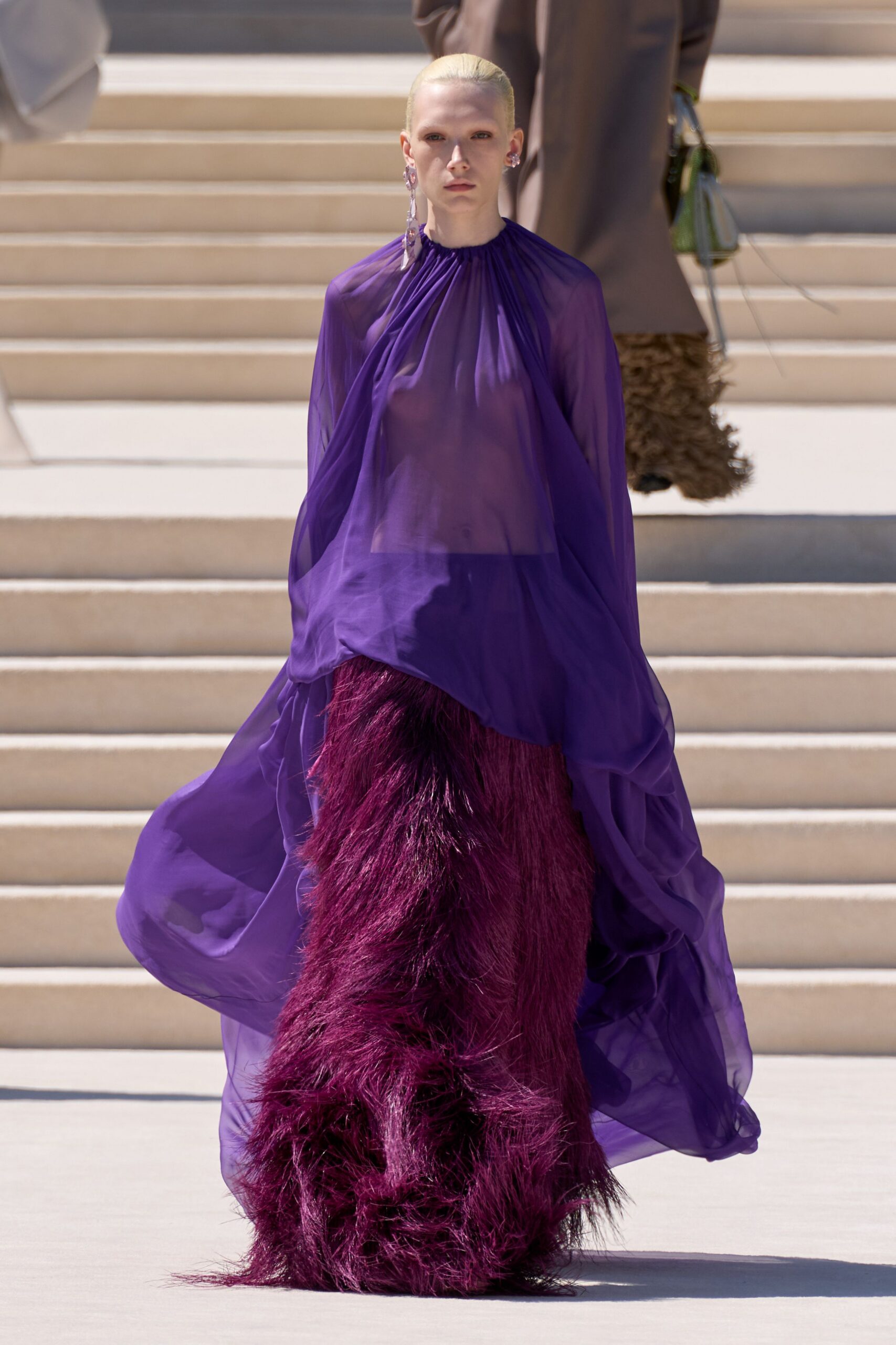 purple silk sleeveless gown