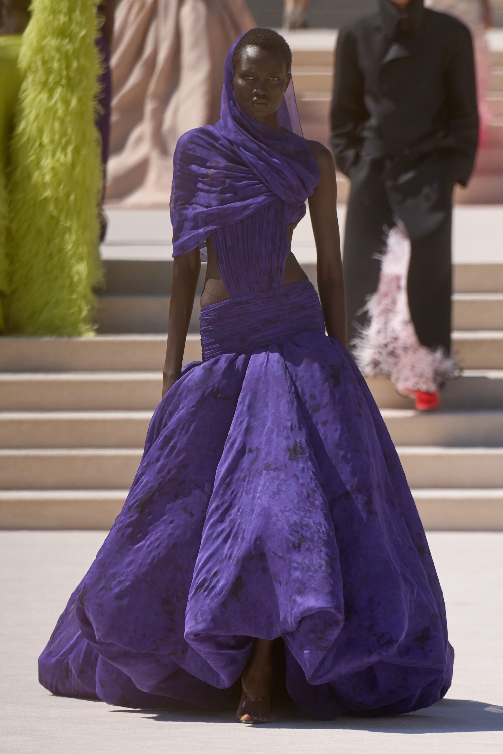 purple silk flowing gown