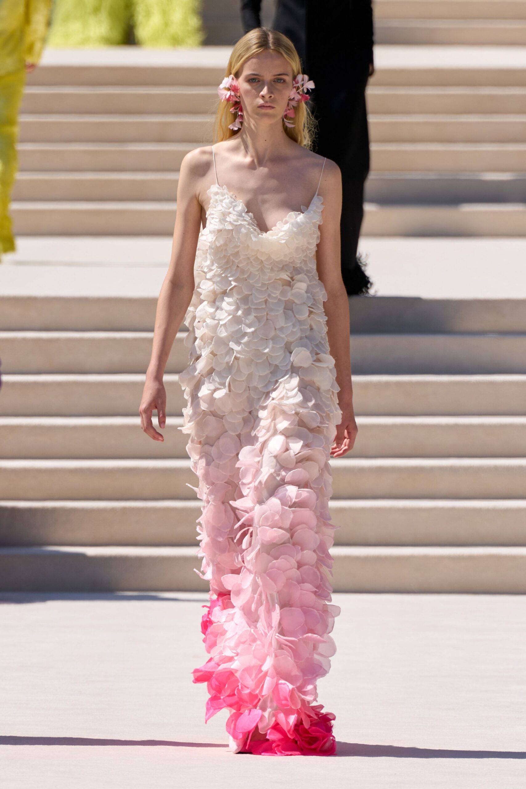 pink and white layered gown