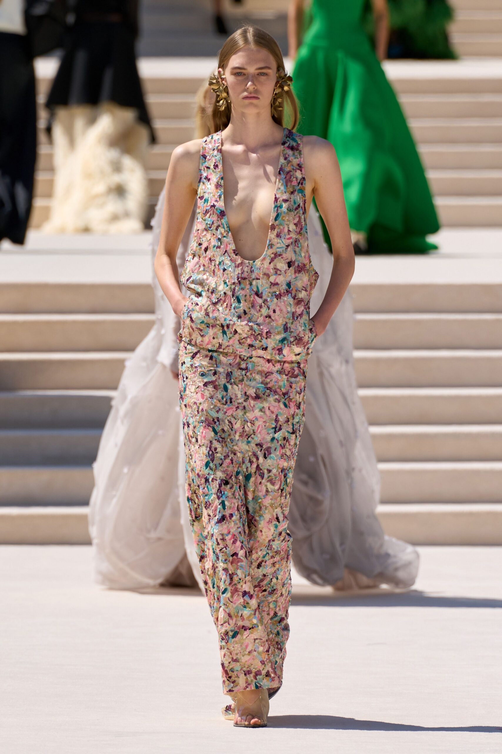 multi silk sleeveless v-neck fitted floral jumpsuit