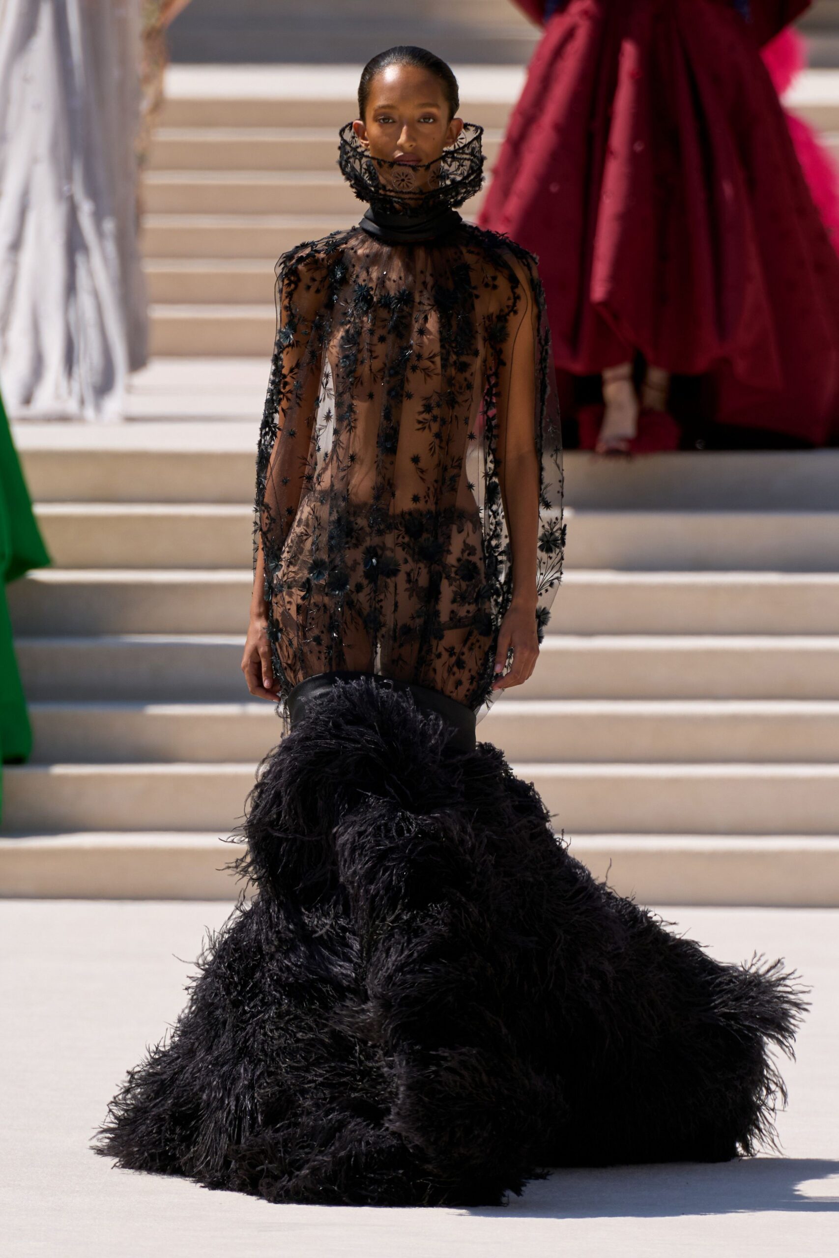 black sheer embroidered gown