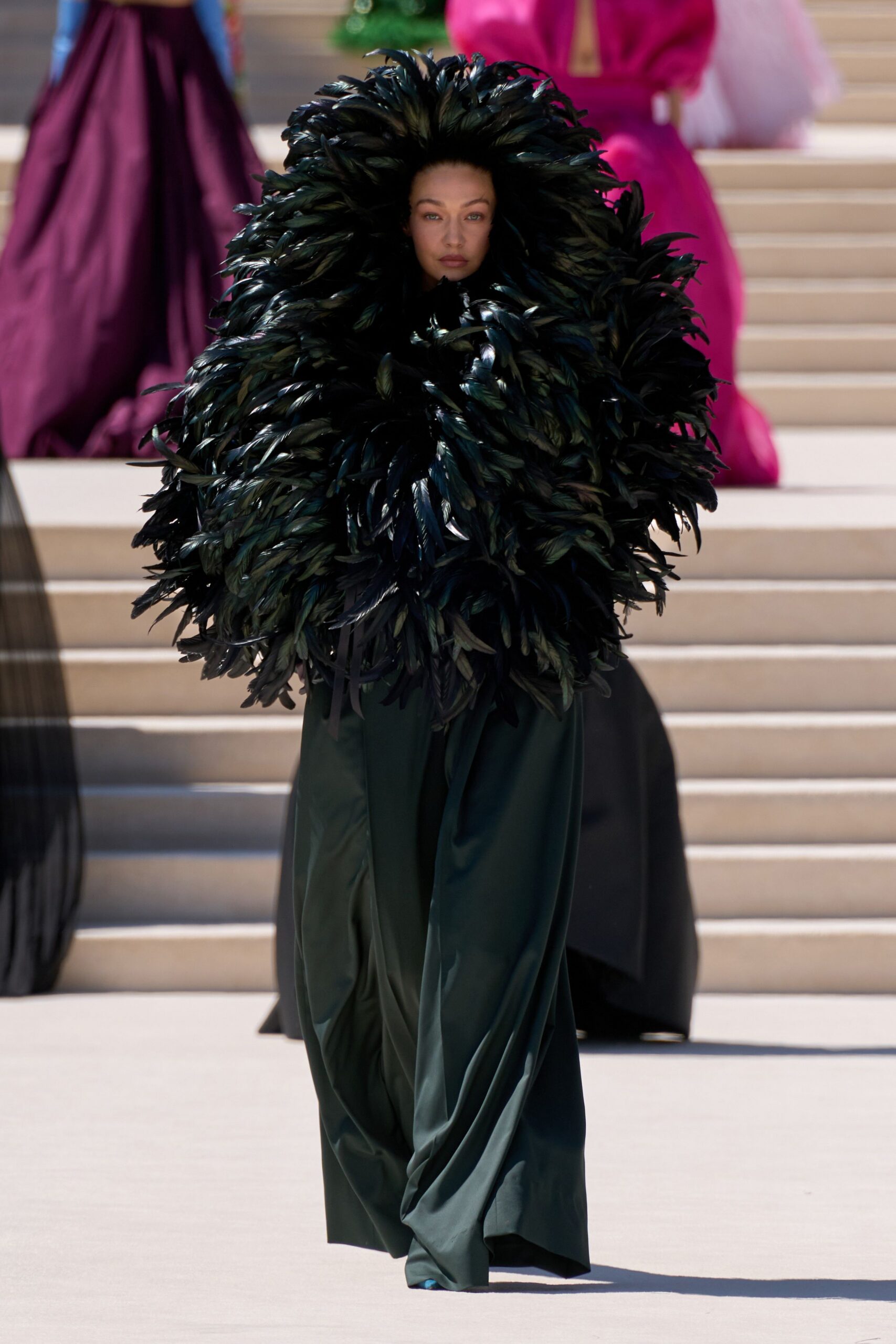 black feather oversized layered coat
