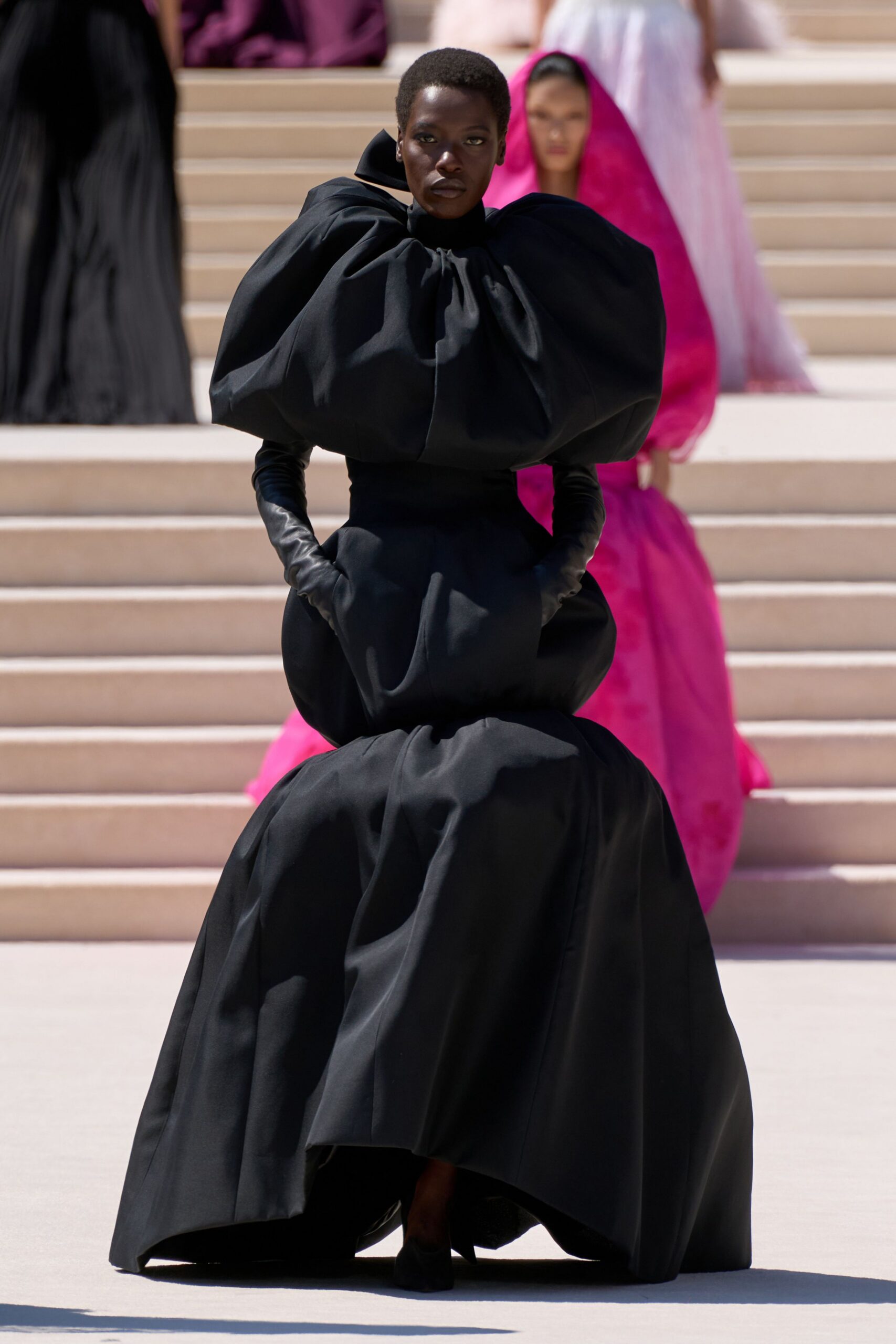 black silk fitted gown