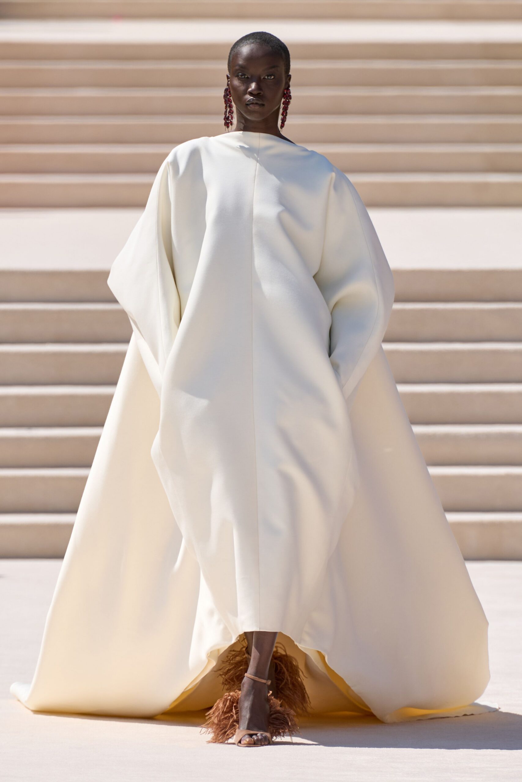 ivory silk long-sleeve relaxed draped flowing maxi gown