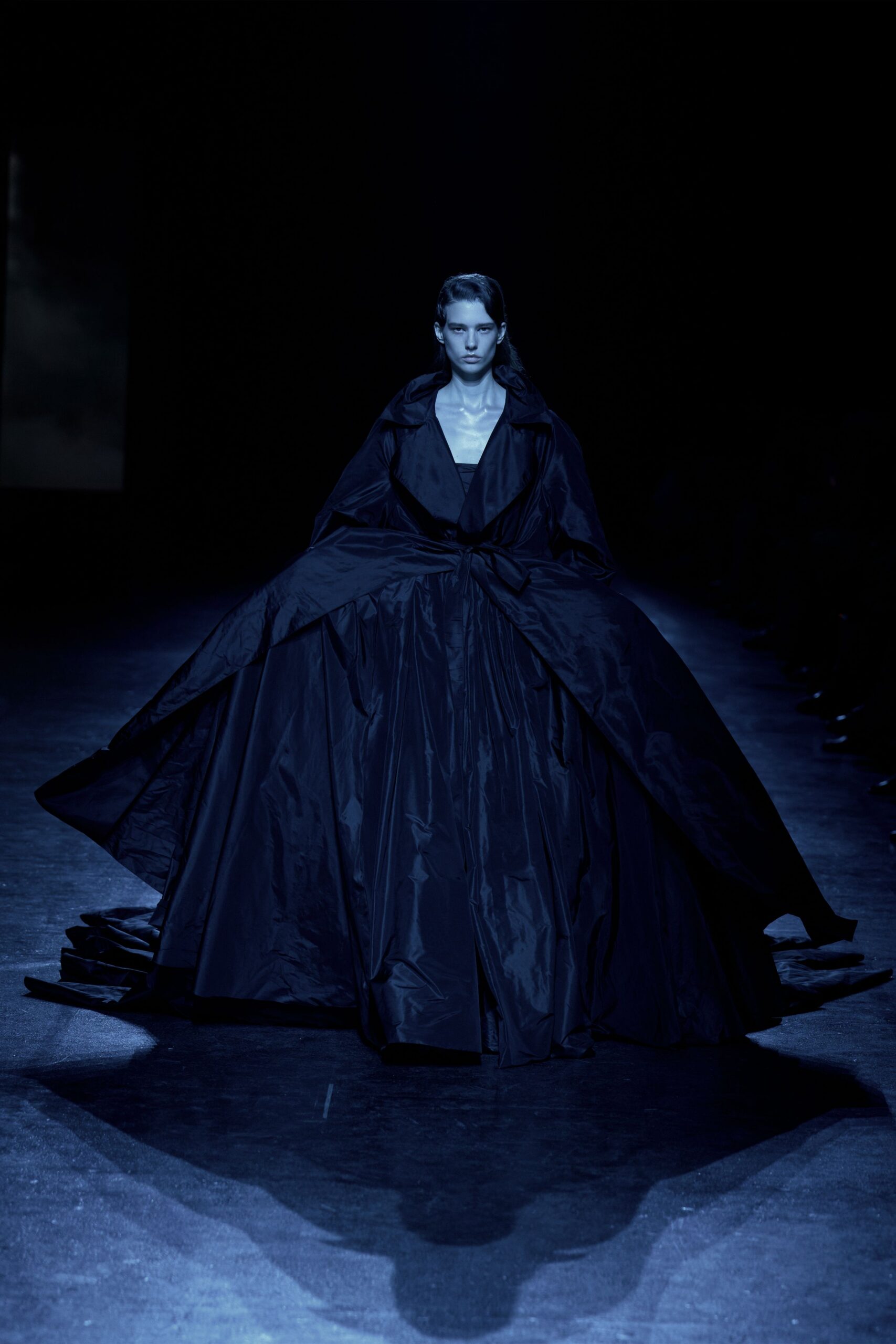 black silk flowing gown
