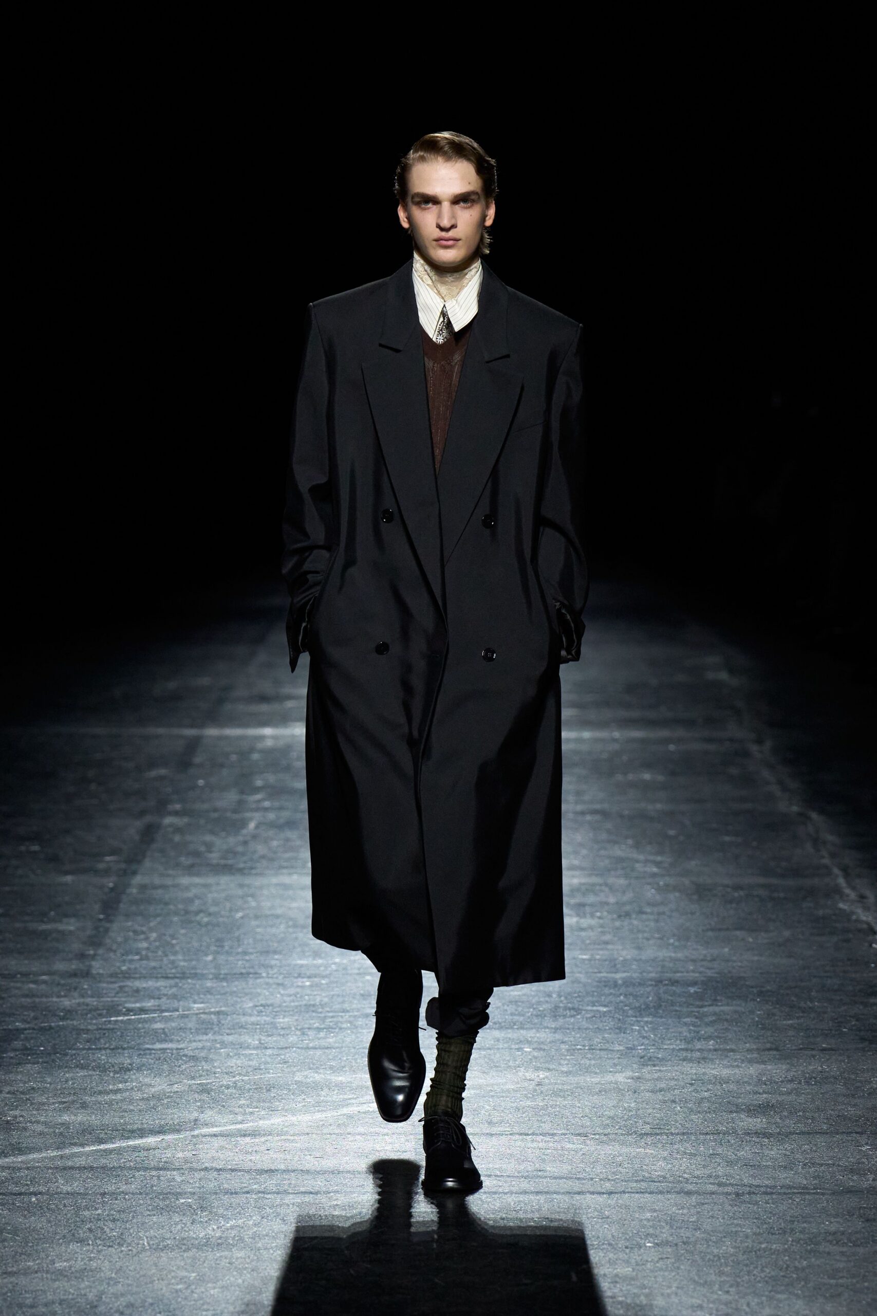 black wool long-sleeve double-breasted oversized coat