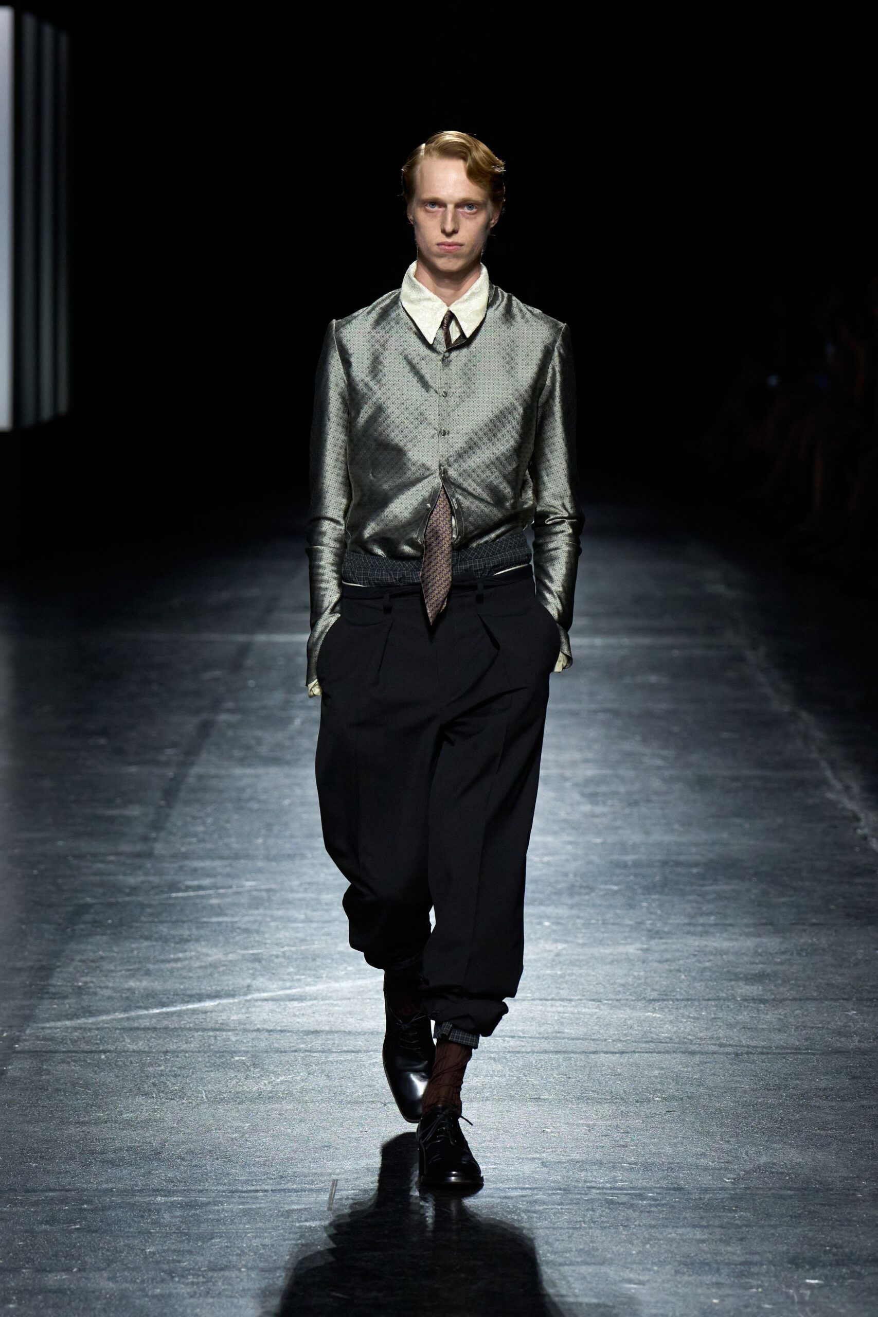 gray silk long-sleeve collared relaxed textured shirt