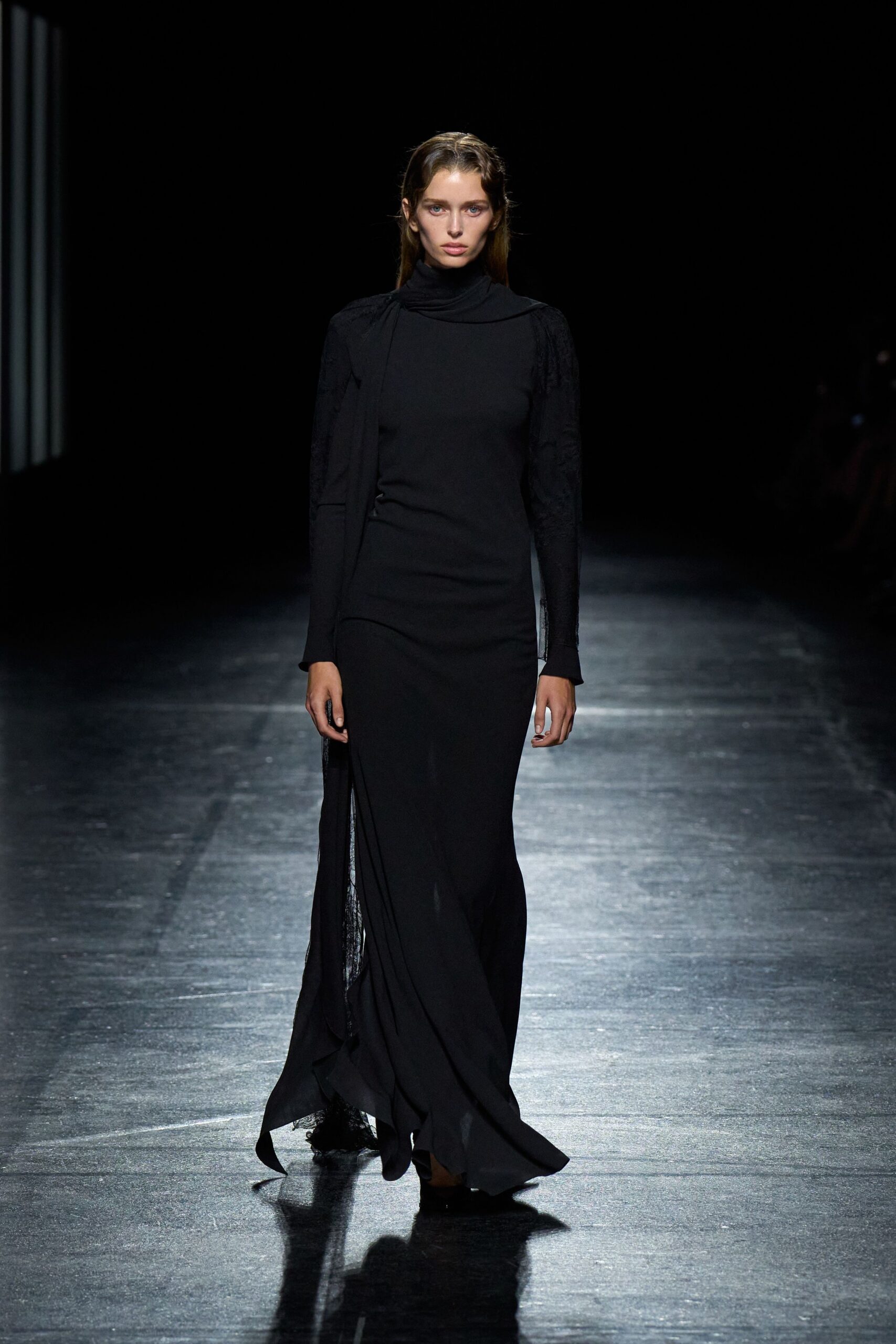 black silk long-sleeve gown