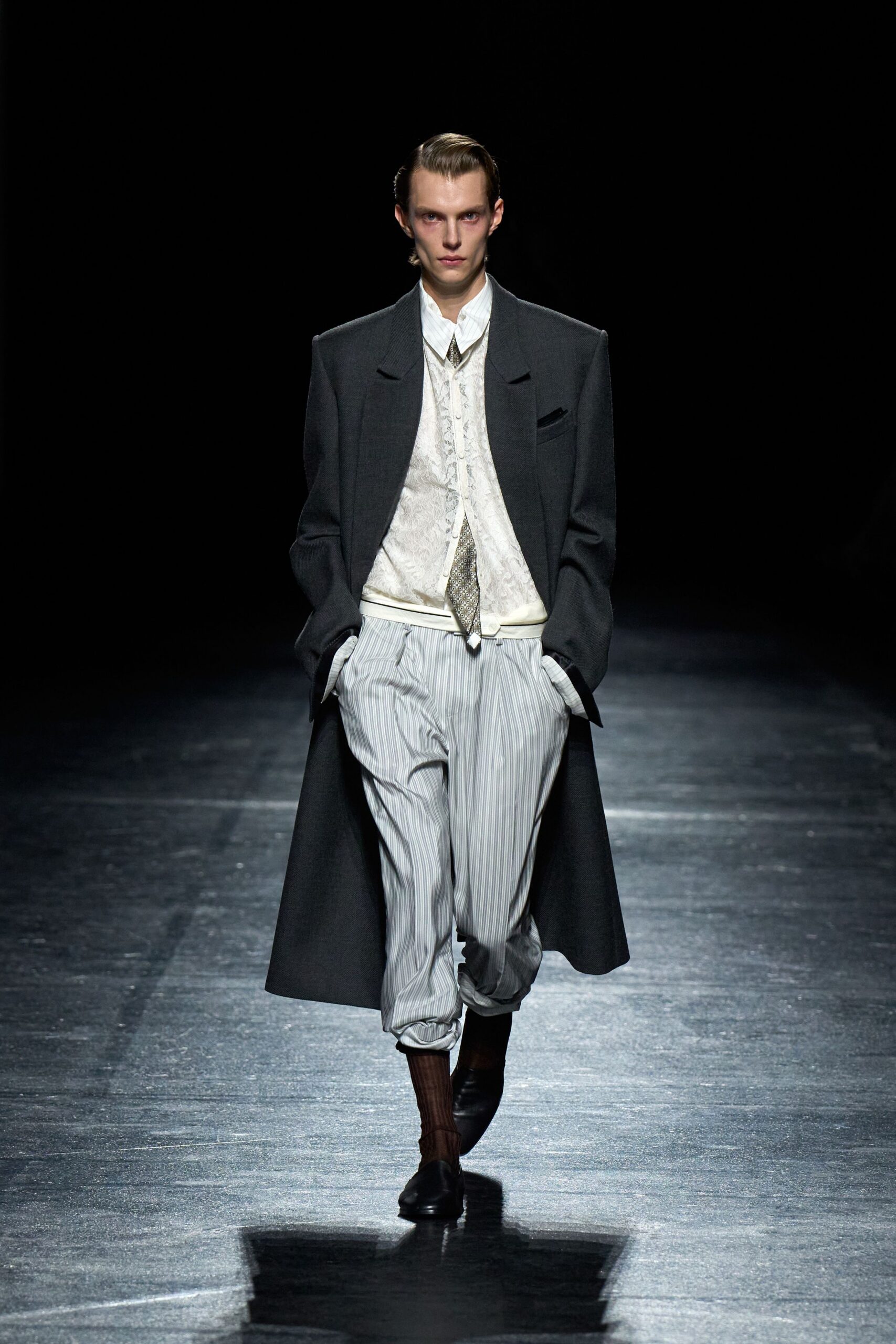gray cotton relaxed striped pants