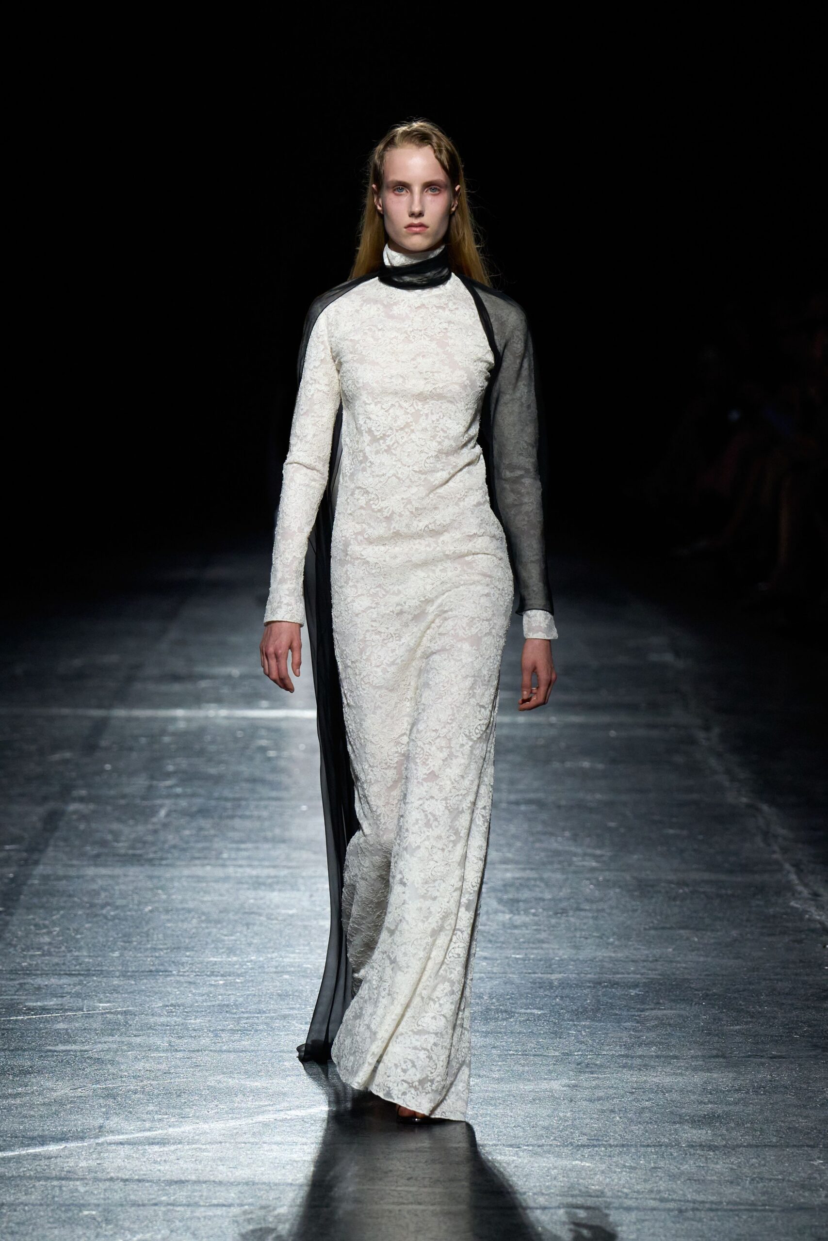white lace fitted gown