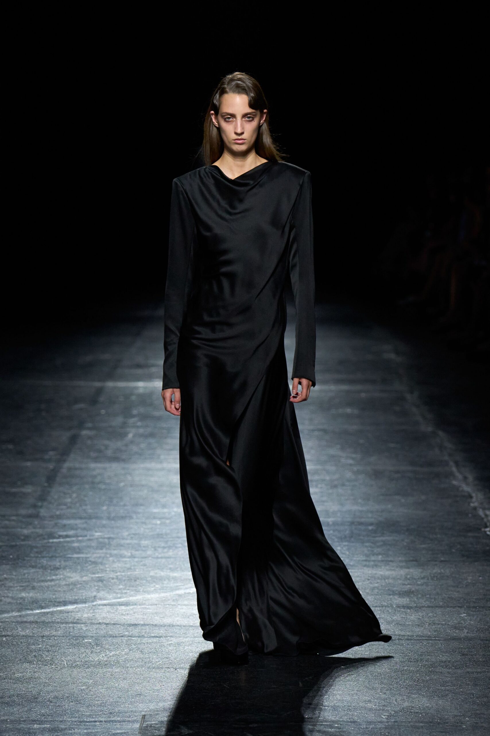 black silk long-sleeve gown