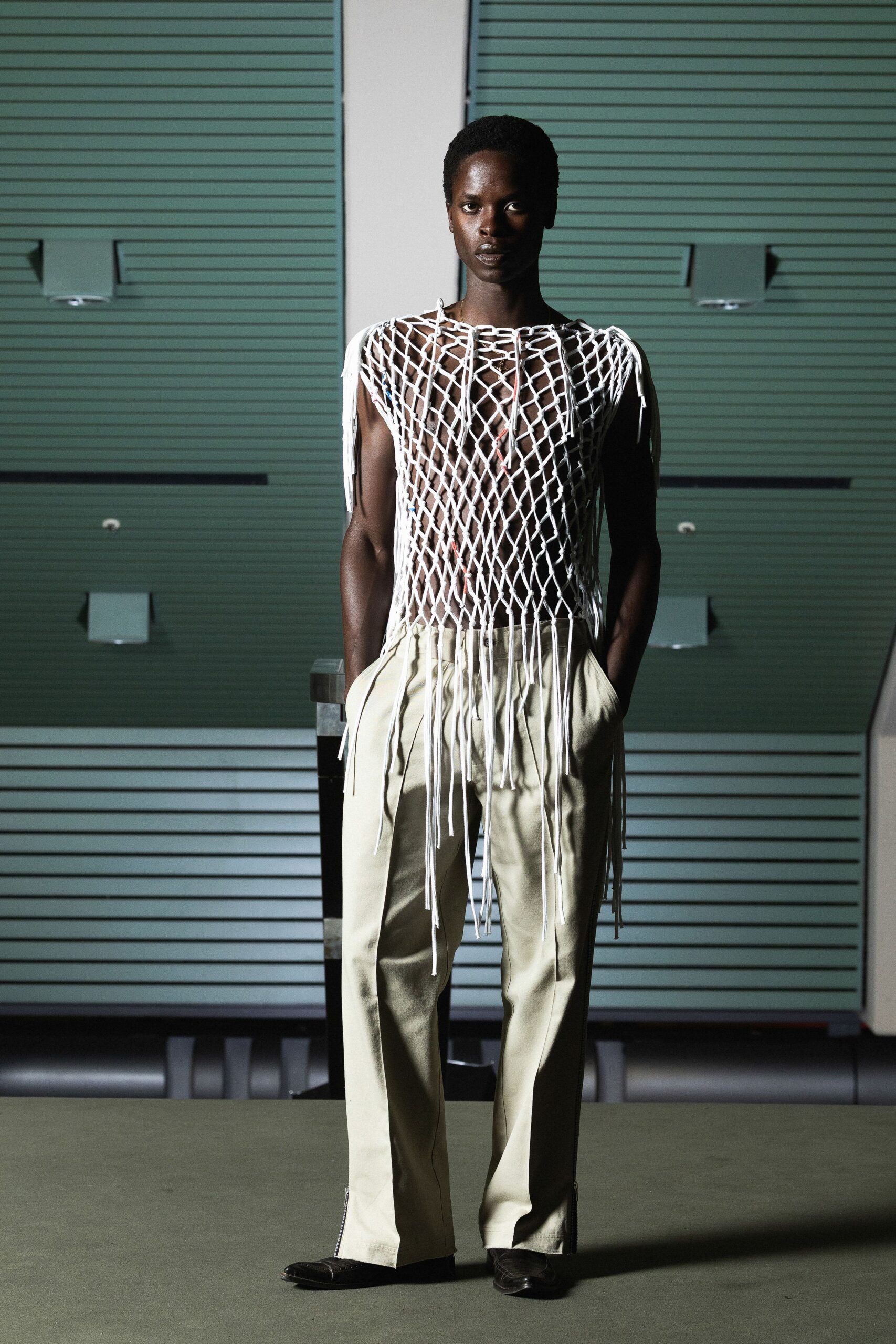 beige cotton tailored straight-leg pants
