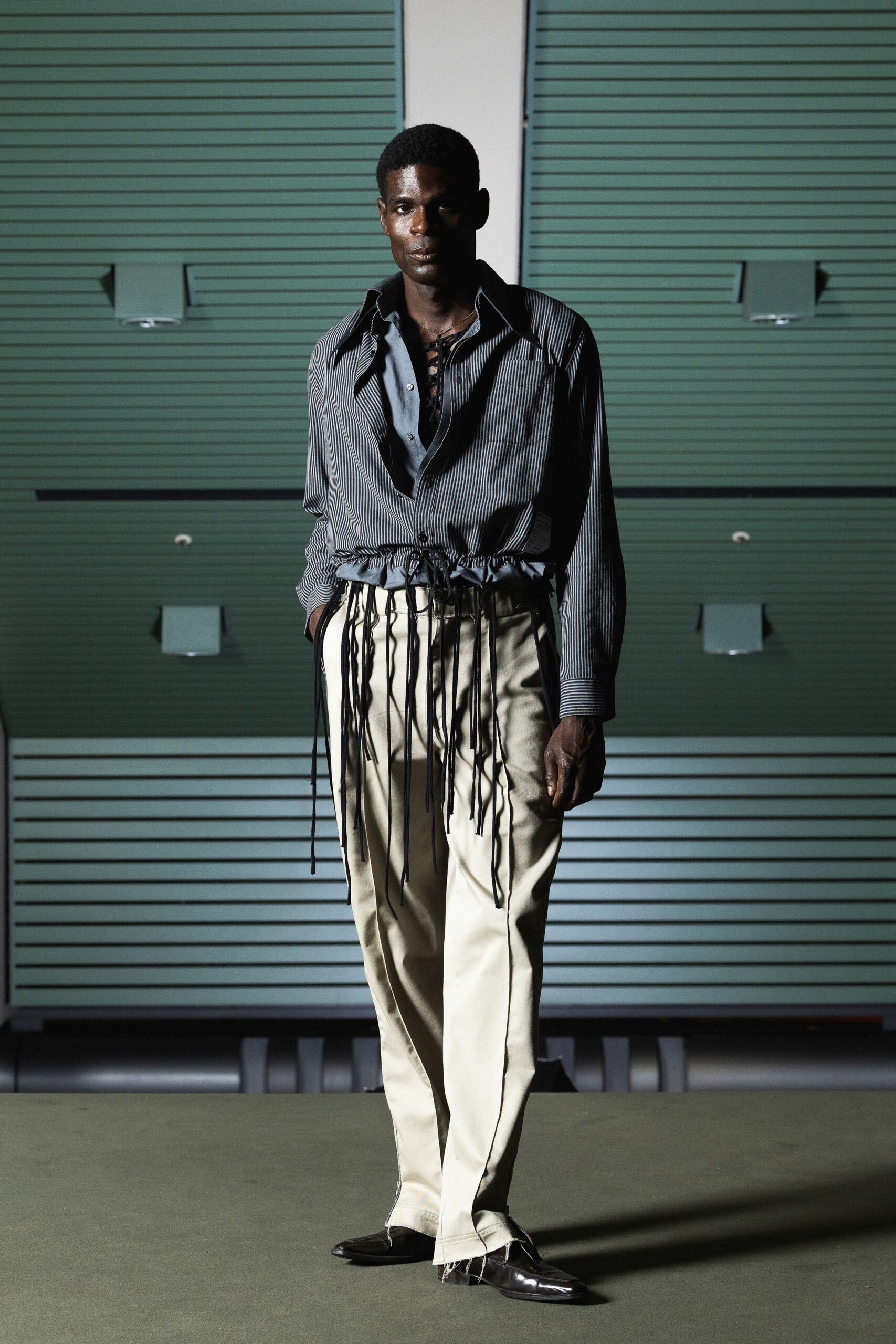 beige cotton tailored straight-leg pants