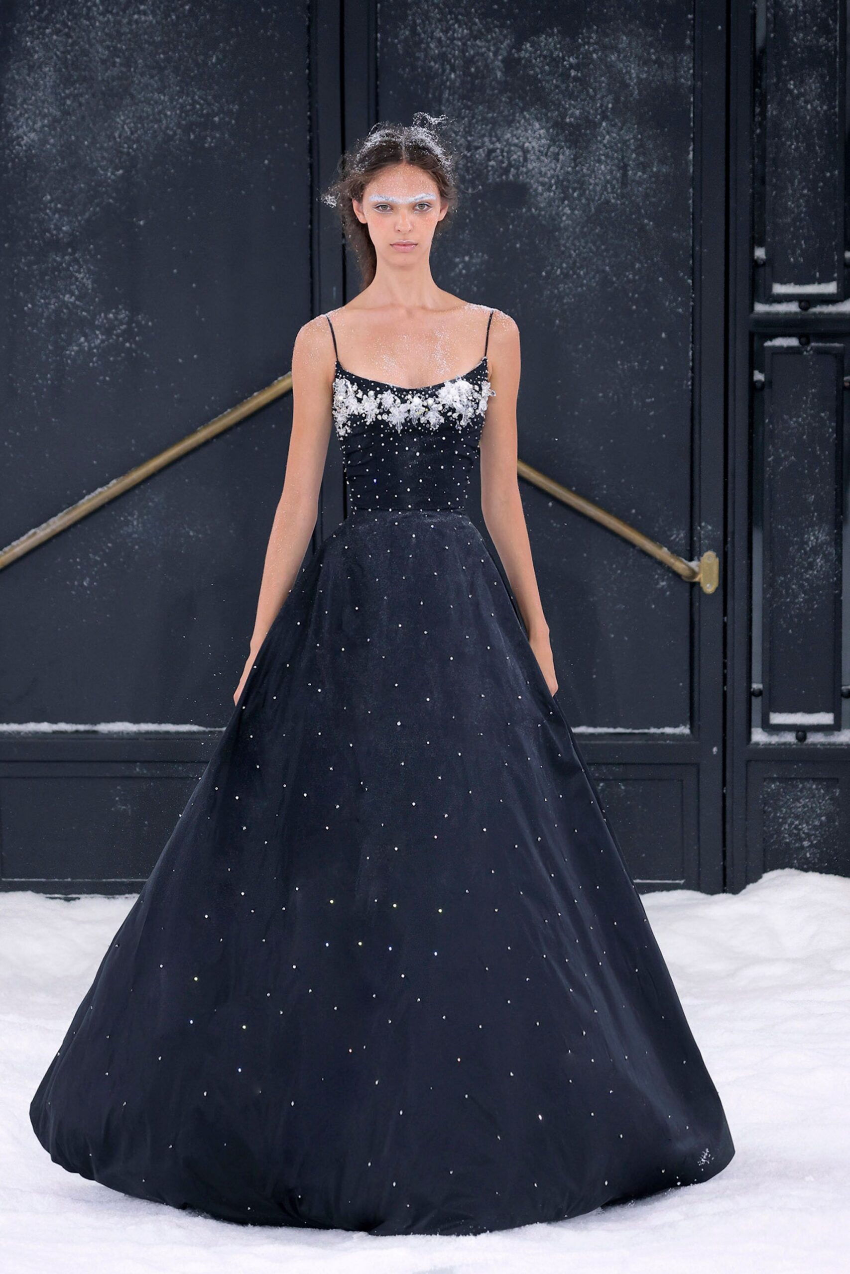 black silk sleeveless gown