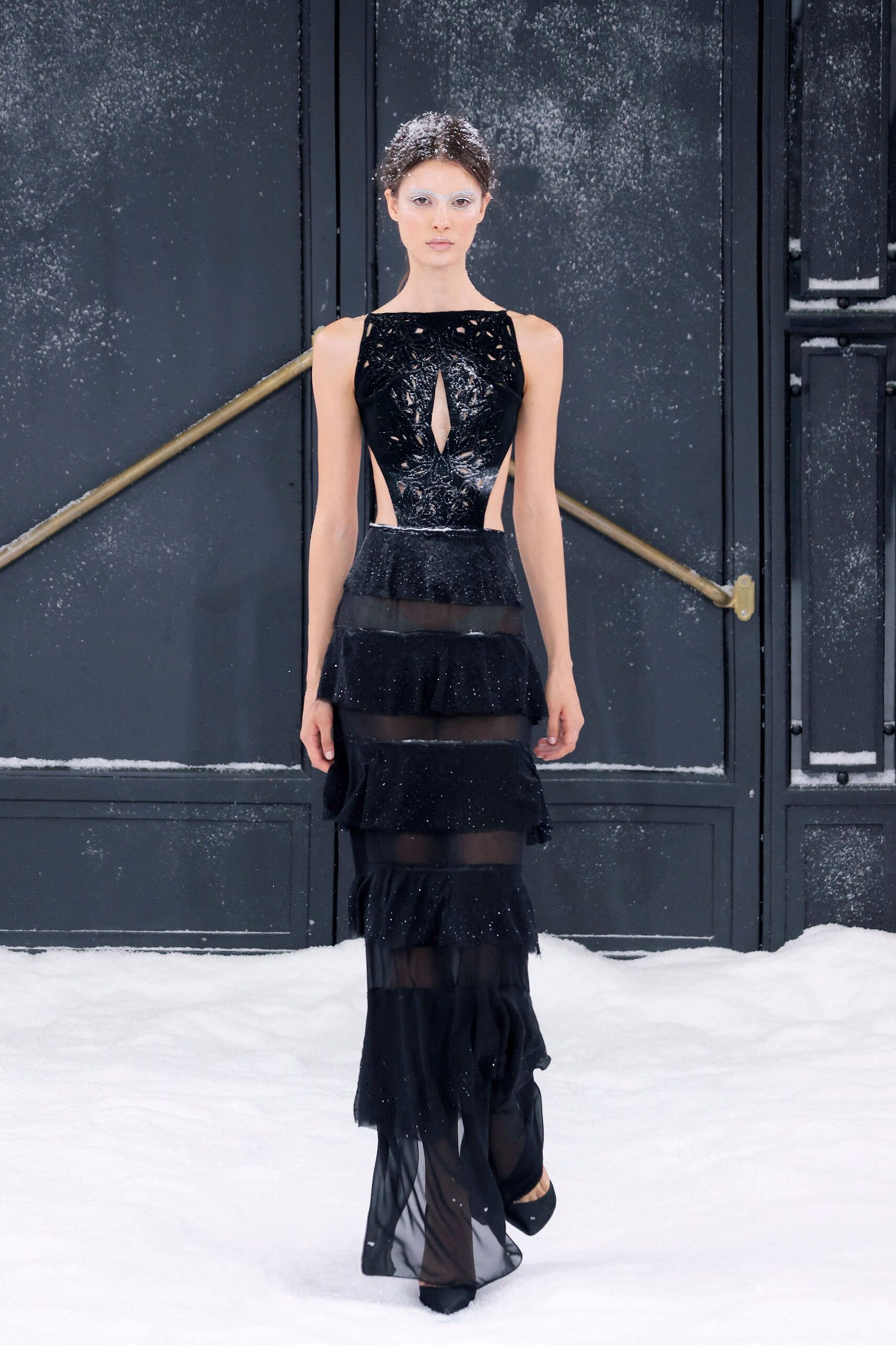 black silk sleeveless gown