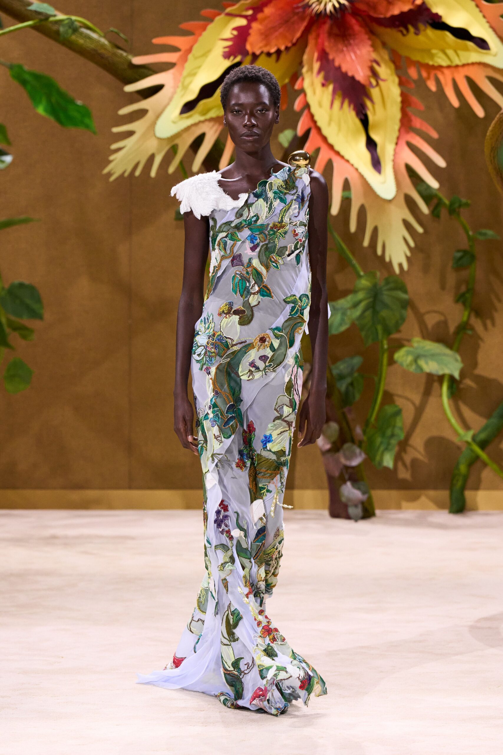 floral silk asymmetric gown