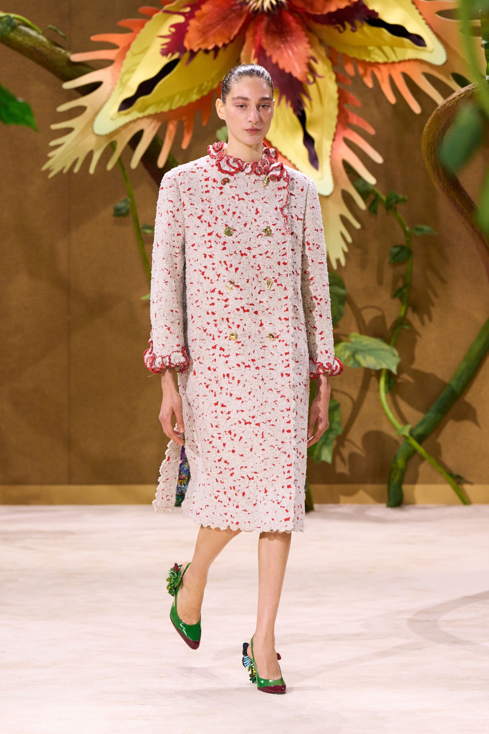 white cotton long-sleeve collared fitted embroidered layered dress