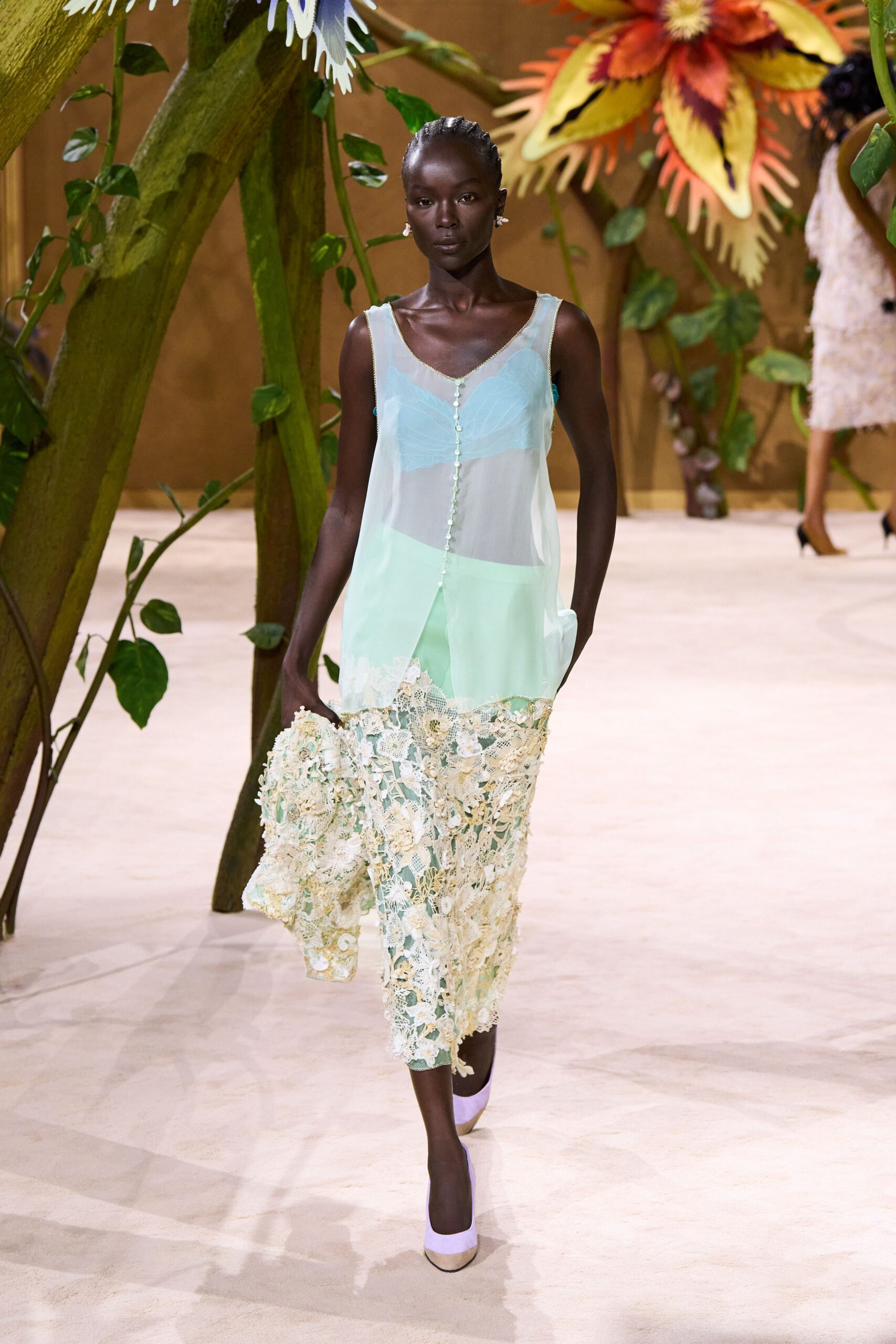 green silk sleeveless v-neck fitted layered sheer top