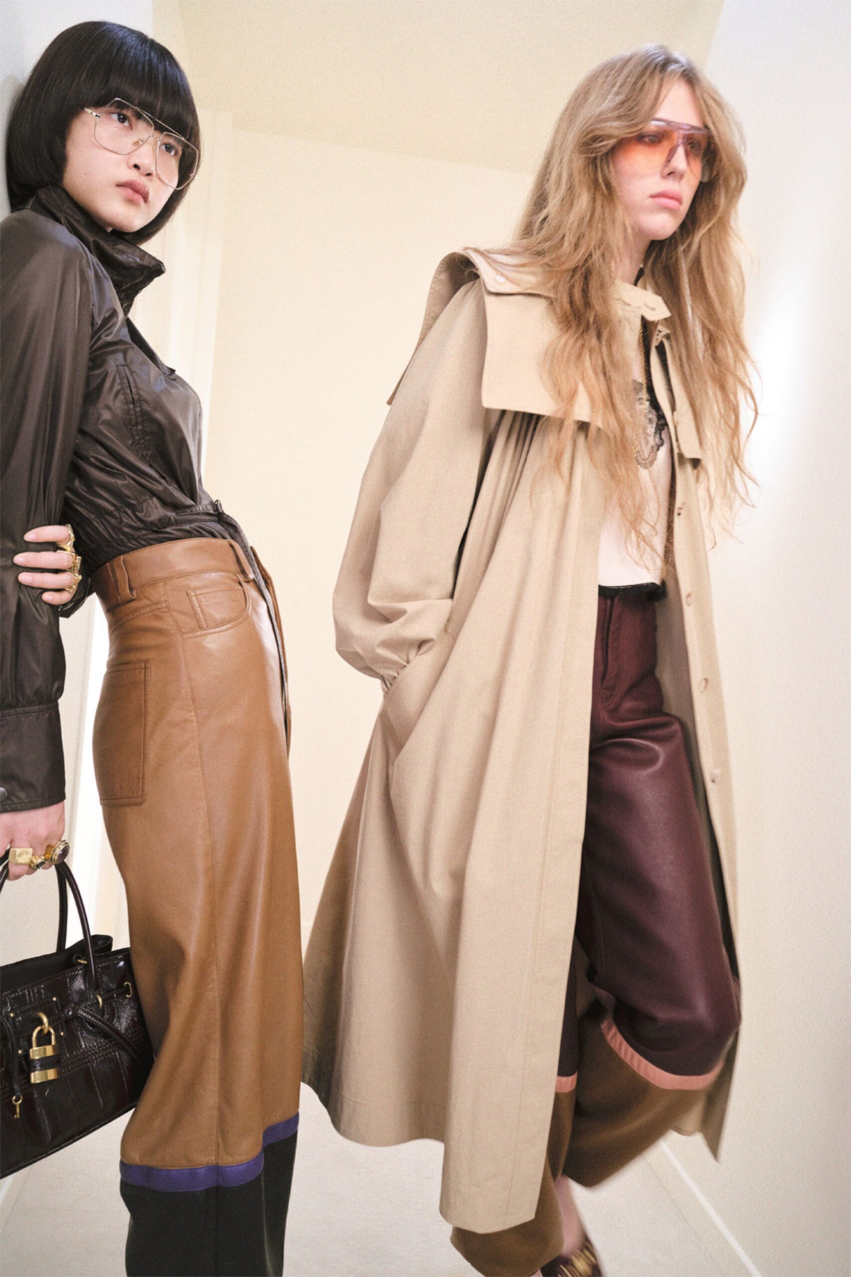 beige cotton long-sleeve collared relaxed buttoned coat